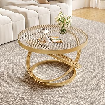 Round Glass Coffee Tables for Living Room, Simple Modern Center Table, Coffee Table for Living Room with Round Corners, for Living Room Home OfficeGold,50cm/19.7in