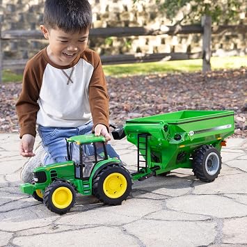Tomy Big Farm John Deere 7430 Tractor w/J&M Grain Cart, 1:16 Scale, Lights & Sounds, Pivoting Auger, Opening Chute, Durable Indoor/Outdoor Toy, Ages 3+