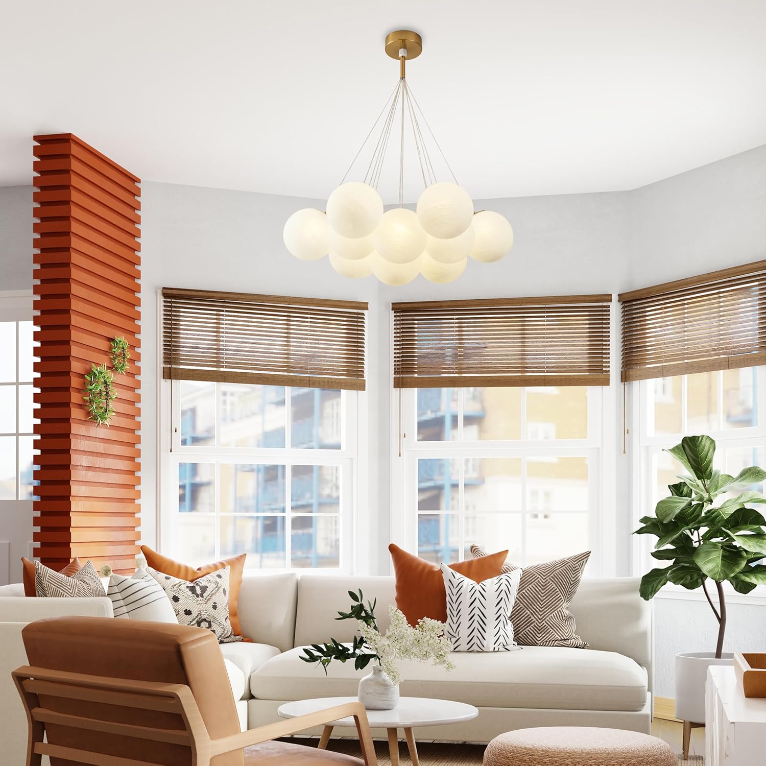 Glass Bubble Chandelier, Cute Globe Pendant Light, Frosted Glass Hanging Lamp for Living Room, Dining Room (Gold, 13 Lights)
