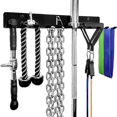 Miniatura 9 de USA Omega - Estante de almacenamiento de gimnasio con 9 o 11 ganchos, organizador de pared de gimnasio resistente, almacenamiento de accesorios de