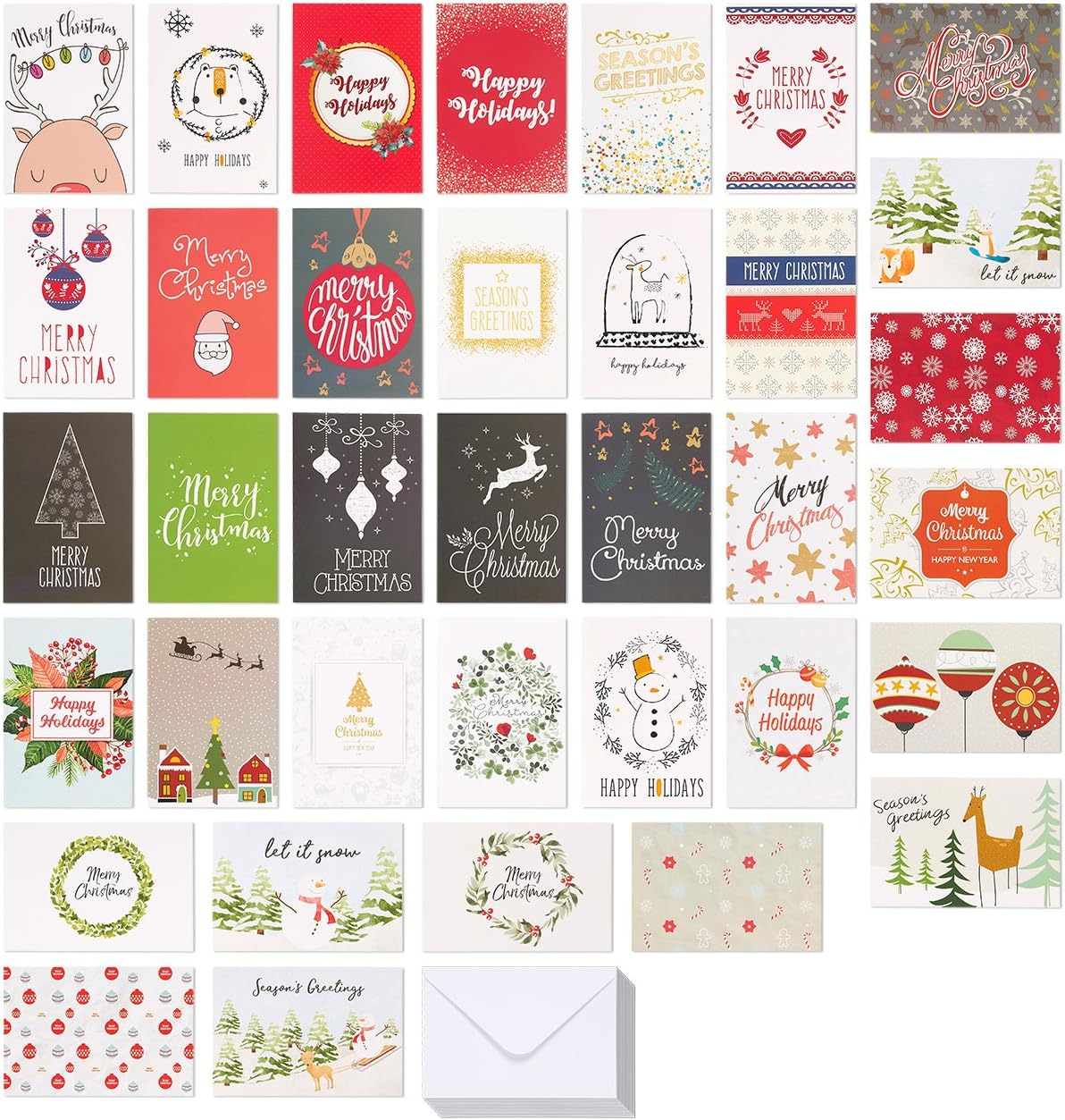 36 Pack Merry Christmas Greeting Cards with Envelopes, Assorted Designs, 4x6 in