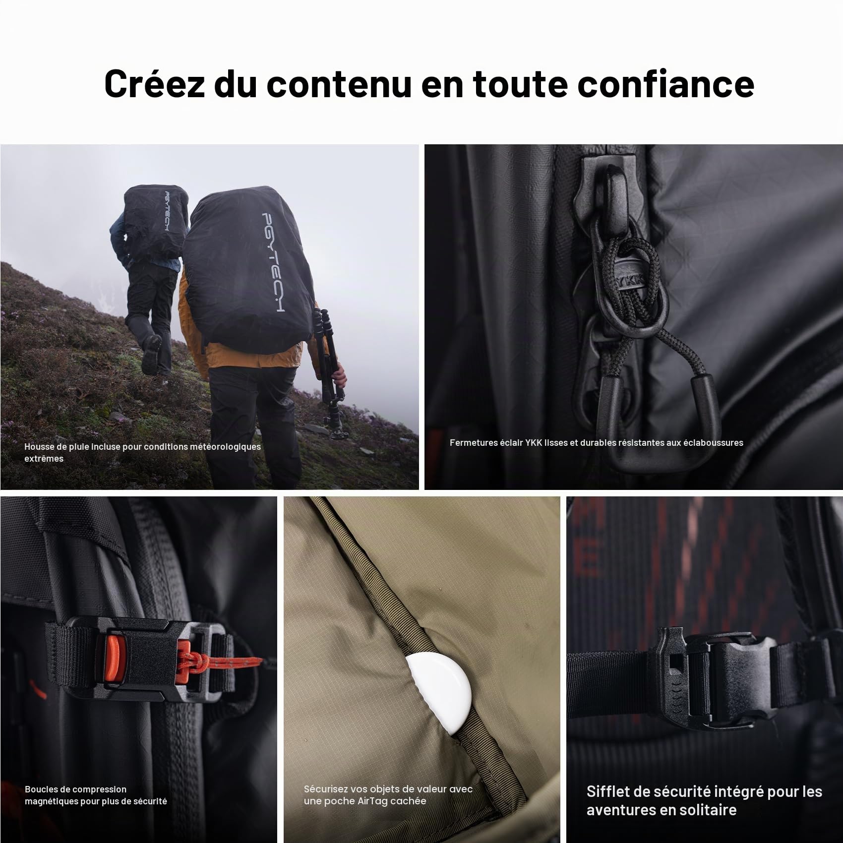 PGYTECH OnePro Focux 25L Sac à Dos, Sac Appareil Photo Compatible avec les Appareils Photo Sans Miroir et Objectifs DSLR/SLR/Ordinateur, Léger Sac Photo de Randonnée Impermeable，Noir