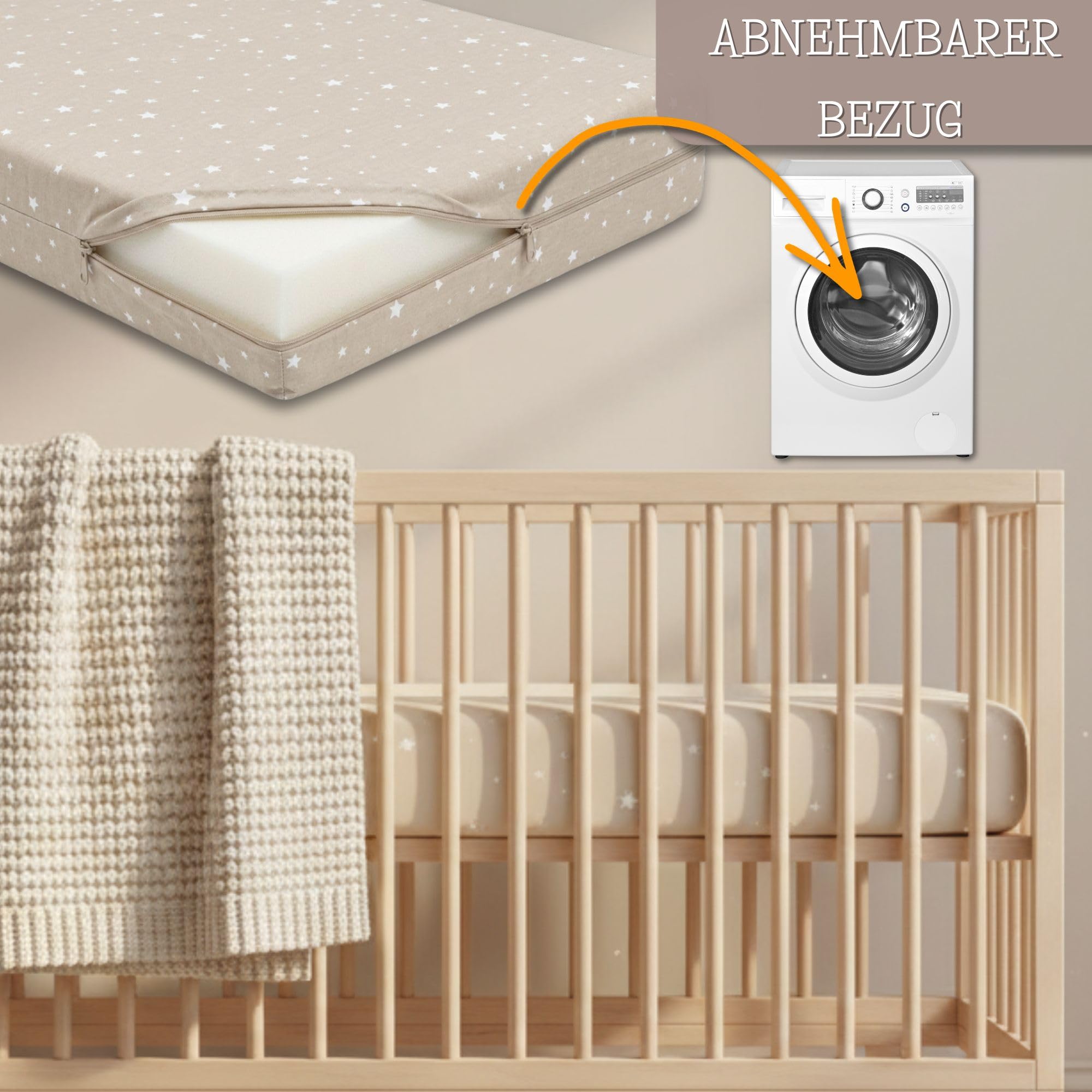 materac dziecięcy do łóżeczka bawełna żyrafy na beżowym tle 60x120x8 t-1830