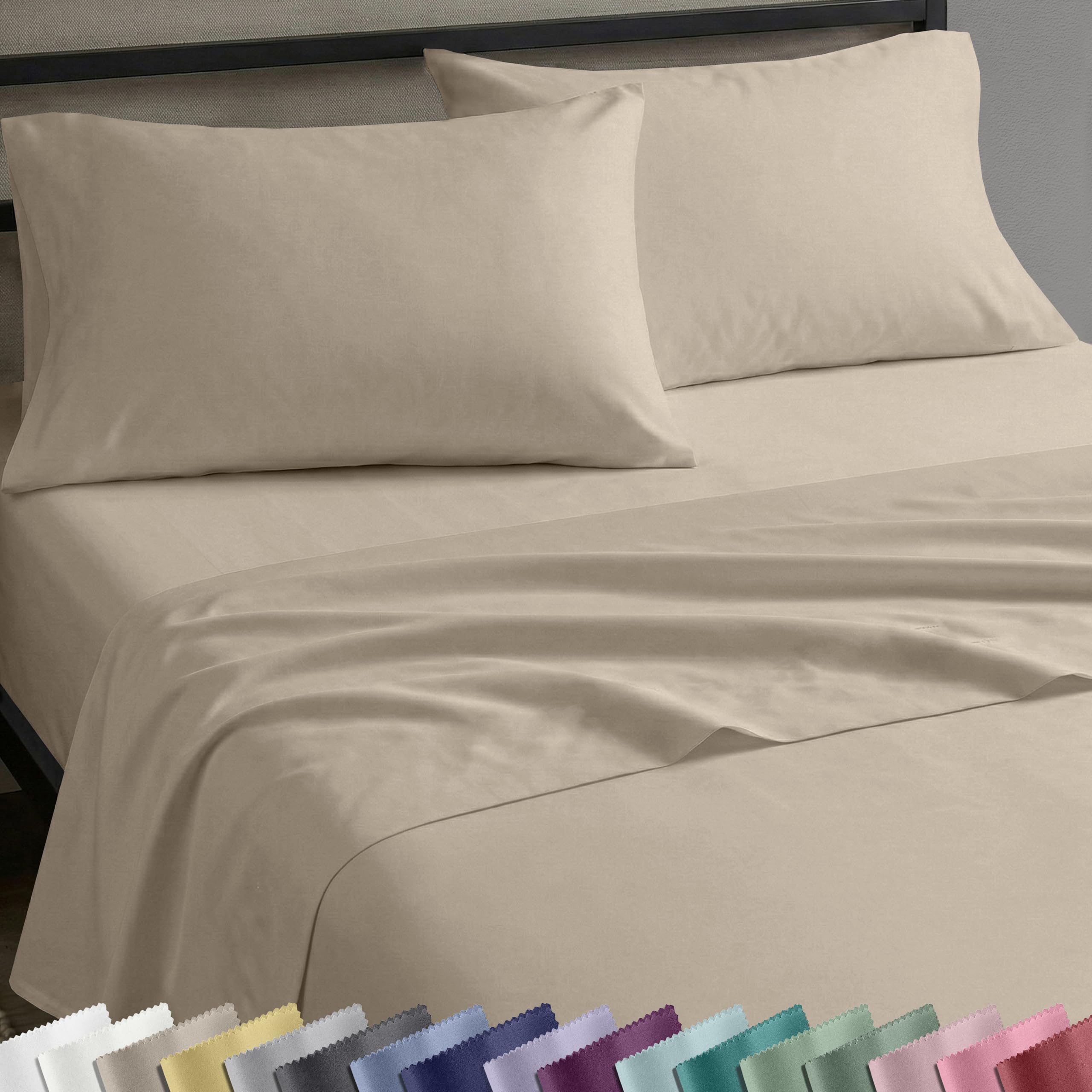 California Design Den Natural 100% Cotton Queen Sheets Set,Soft,Durable Sateen,Beige(Warm Taupe)
