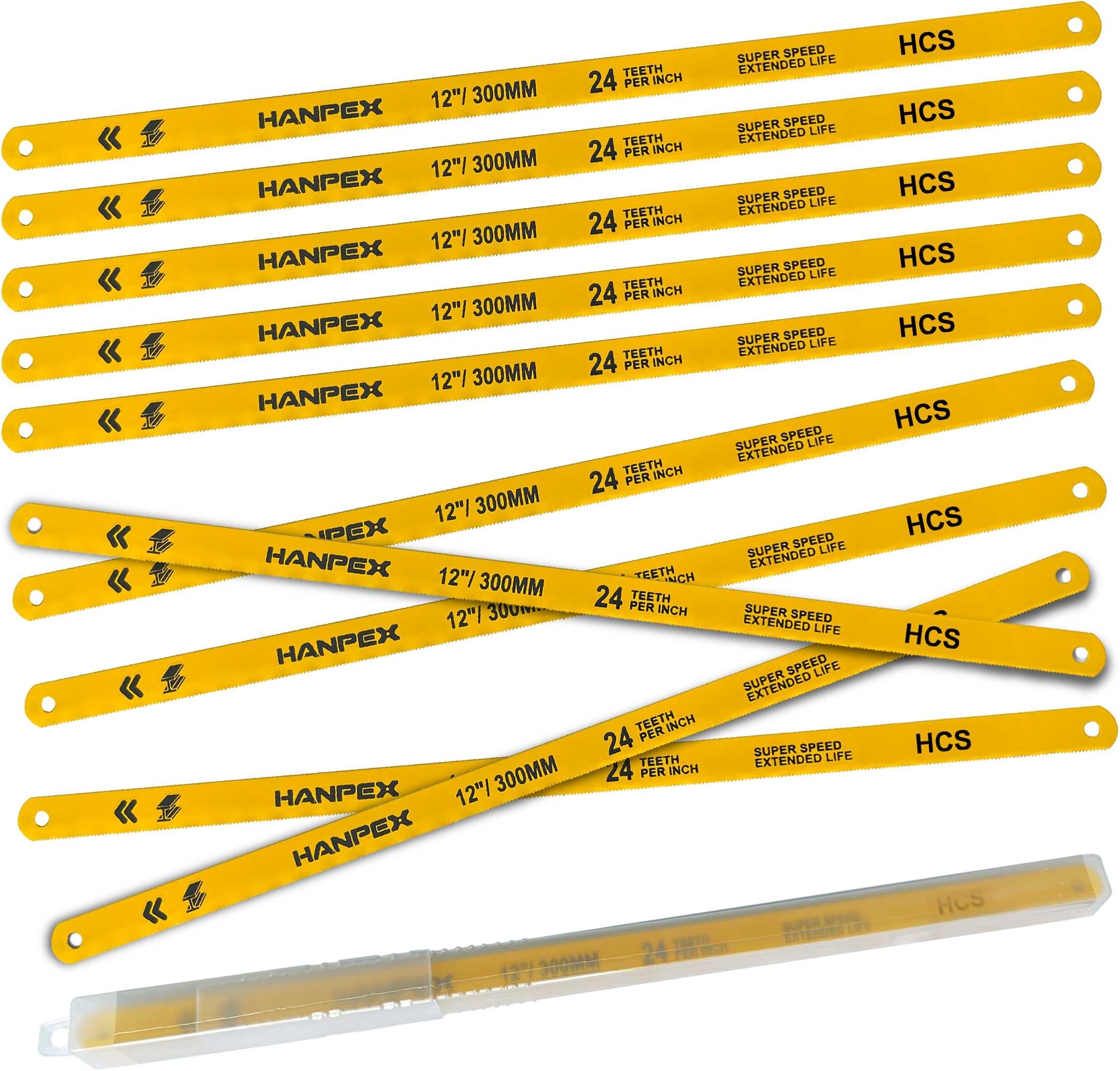 300mm Hacksaw Replacement Blades (10 Pack) High Speed 24 TPI - 12" Length Hack Saw Blade - High Carbon Steel (HCS) Cutting Blades