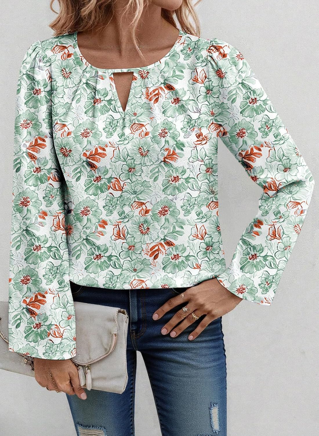 SHEWIN Blouses for Women Dressy Casual Floral Print Boho Long Sleeve Shirts Fall Tops for Women 2025 - Image 2