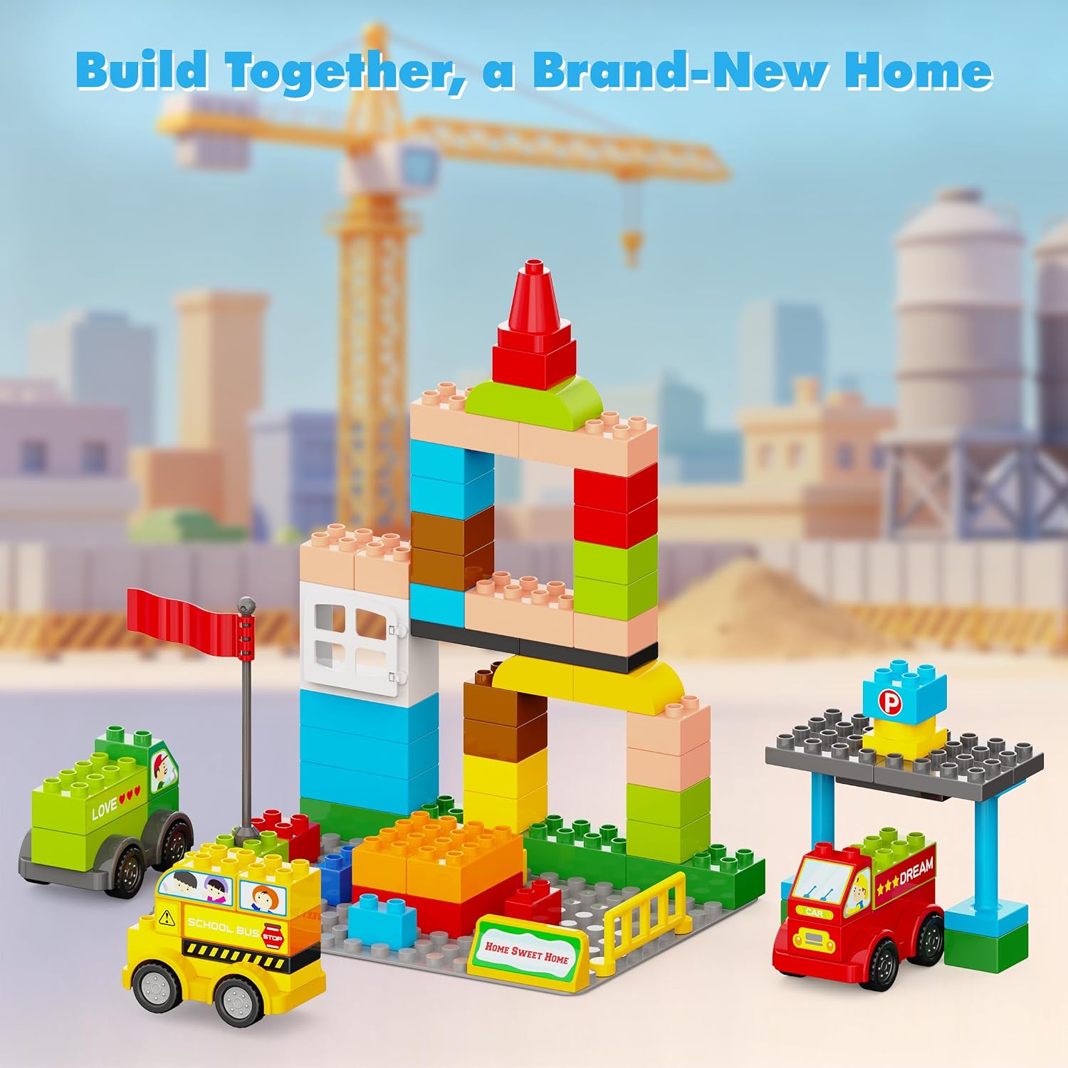 100+ Pcs Building Blocks Set with 4 Trucks, Gift for Kids Ages 3-8 thumbnail