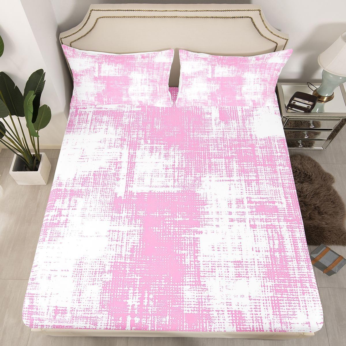 jejeloiu Pink Abstract Art Bed Sheets Set Twin Size Luxury Bed Set for Kids Boys Girls Modern Art Deep Pocket Fitted Sheet Breathable Soft Lightweight Microfiber