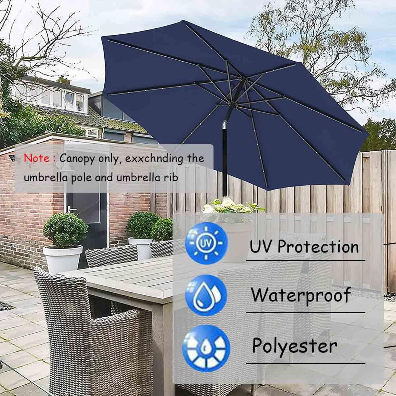Telo Di Ricambio Per Ombrellone – Protezione UV In Poliestere 160g – Diametro 2.7m (8.8ft) Per 8 Stecche – Colore Top Color