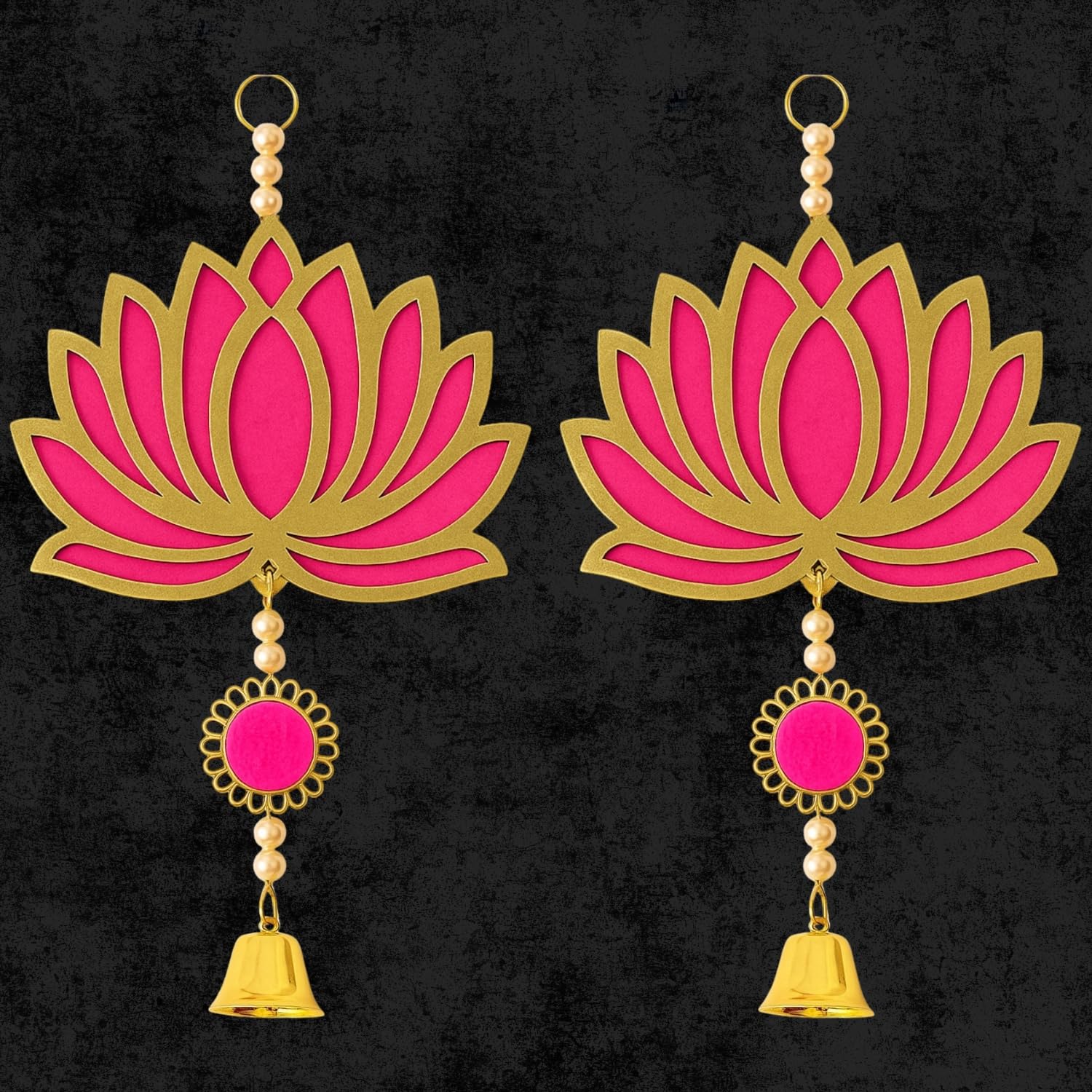 Diwali Lotus Decorations - Red & Gold Hanging -7