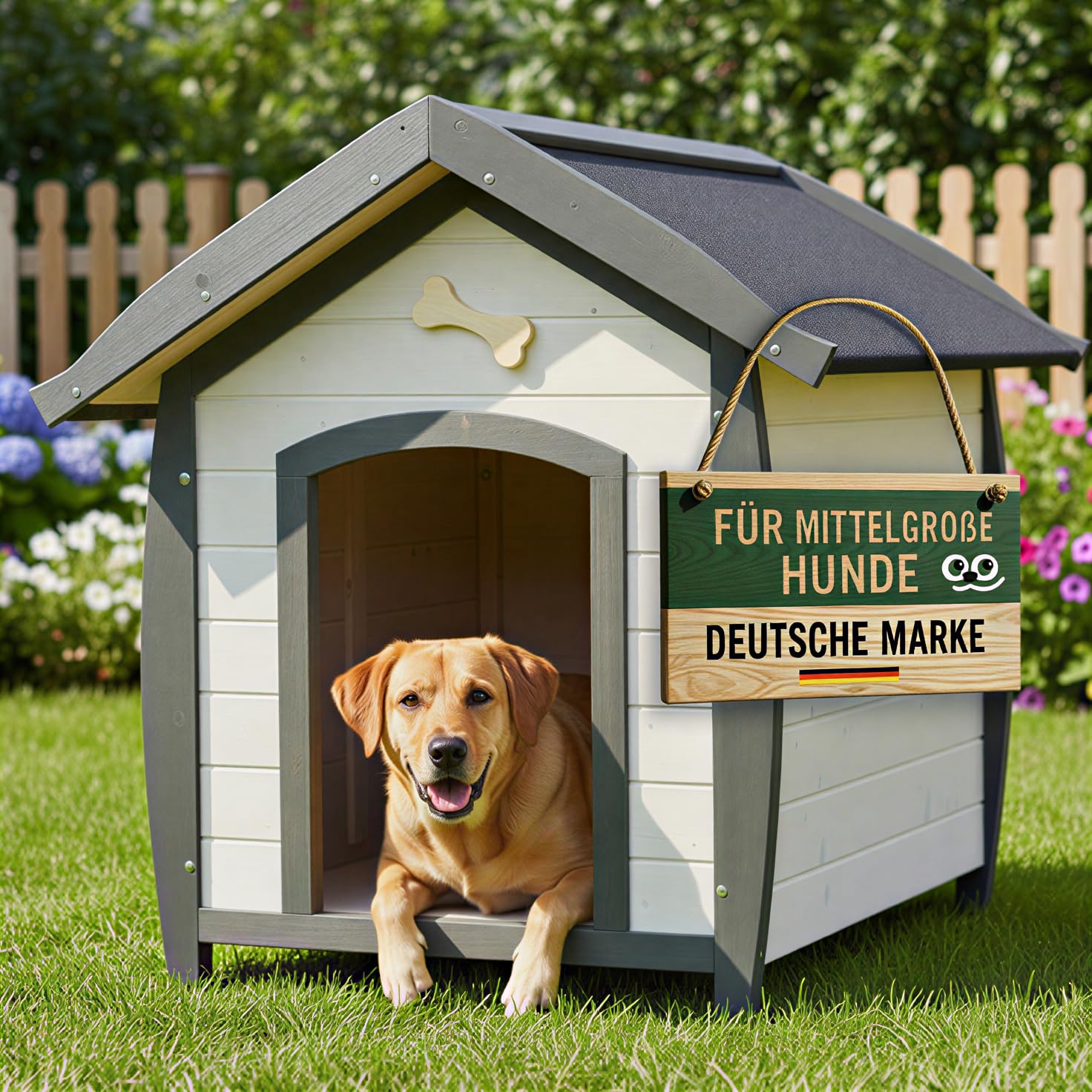 zooprinz wetterfeste Hundehütte Bella - aus massivem Holz - perfekt für draußen - mit umweltfreundlicher Farbe gestrichen in modernen Farben - 3 Größen zur Wahl