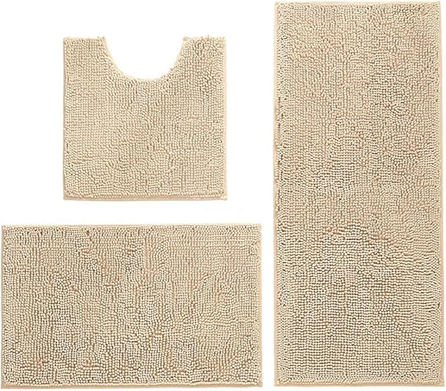 Hodeacc 3 Pcs Non Slip Bath Bathroom Mat Set,High Water Absorbent Density Soft Microfiber Toilet Mat Toilet Pedestal Mat Machine Washable Bathroom Mats Carpet 50x50cm/40x60cm/50x80cm (Camel)