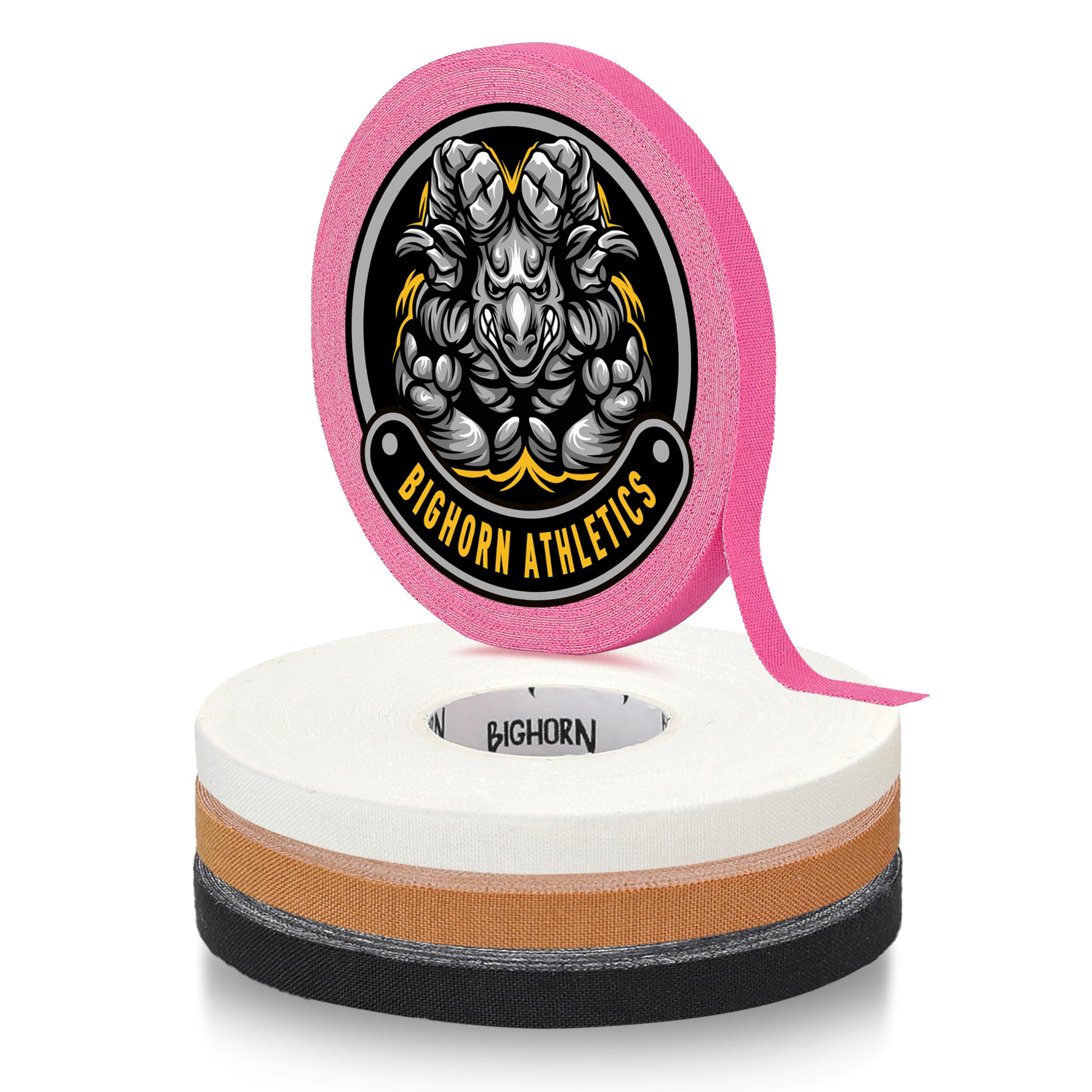 Bighorn Athletics Jiu Jitsu Finger Tape, Toe Tape, Sports Tape | 4 Rolls, Climbing Tape, Wrestling Tape, Athletic Tape for Injuries | Finger Support & Stability (0.2-Inch, Black/White/Pink/Nude)
