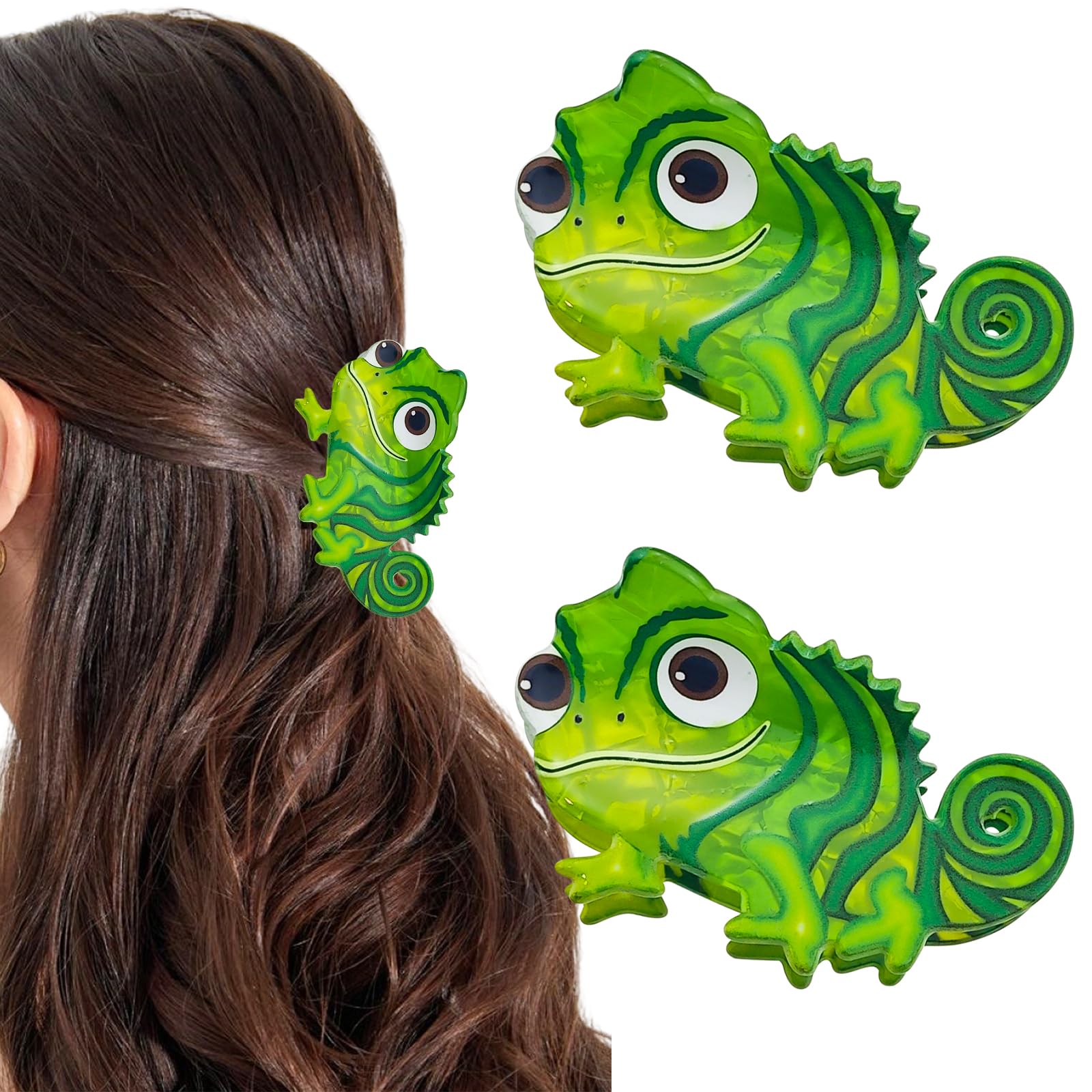 Photo 1 of 2 PACK Green Lizard Hair Claw Clips, Cute Dinosaur Acetate Hair Barrette Accessories for Women Girls