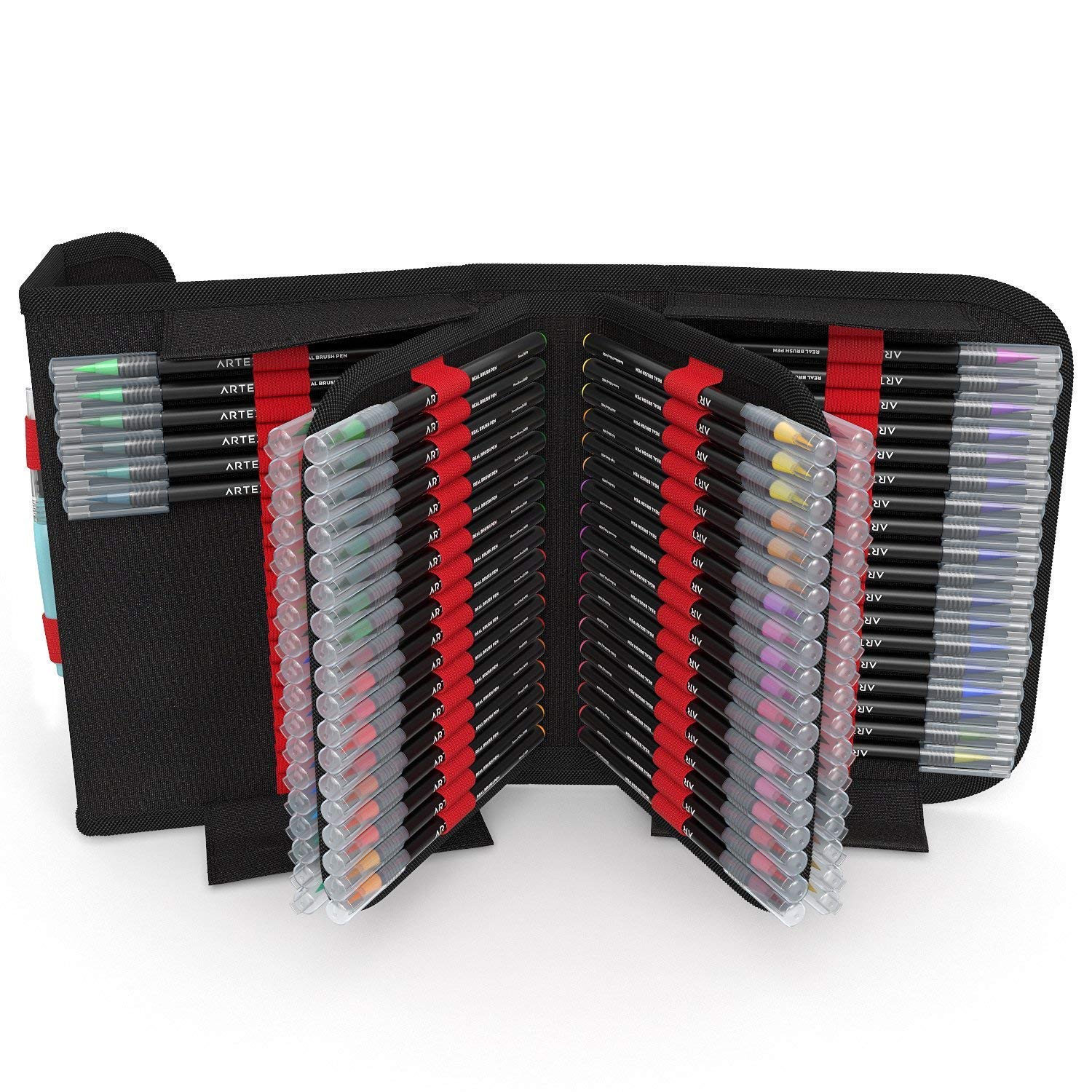 ARTEZA Real Brush Pens, 96 Watercolor Pens with 108-Slot Case, Drawing Markers with Flexible Brush Tips, Watercolor Markers for Artists