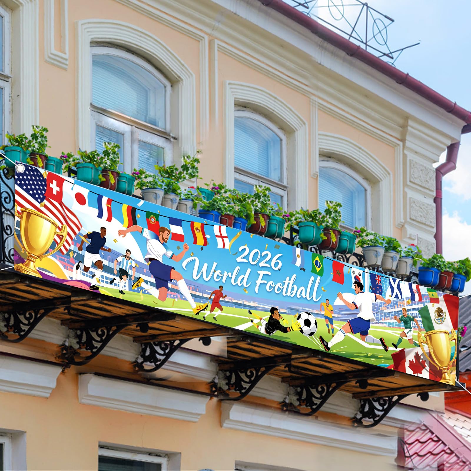 AhfuLife Toile de Fond pour Coupe du Monde de Football 2026, Bannière de Fond de Mondial 2026, Décorations de Fête de Coupe du Monde, 48 Équipes en Tissu pour Jardin, Maison, Intérieur et Extérieur - 4