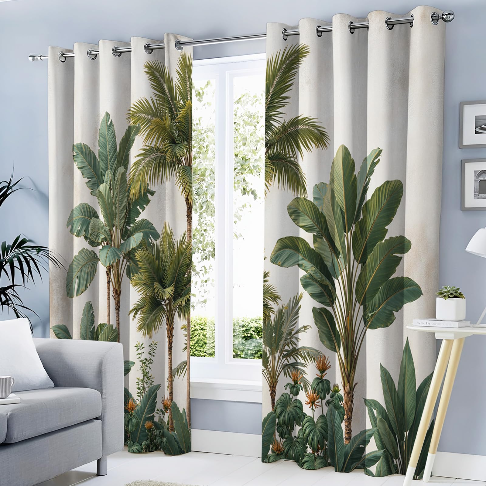 Rideau pour grands palmiers occultant les regards avec ses plantes tropicales rétro de salon