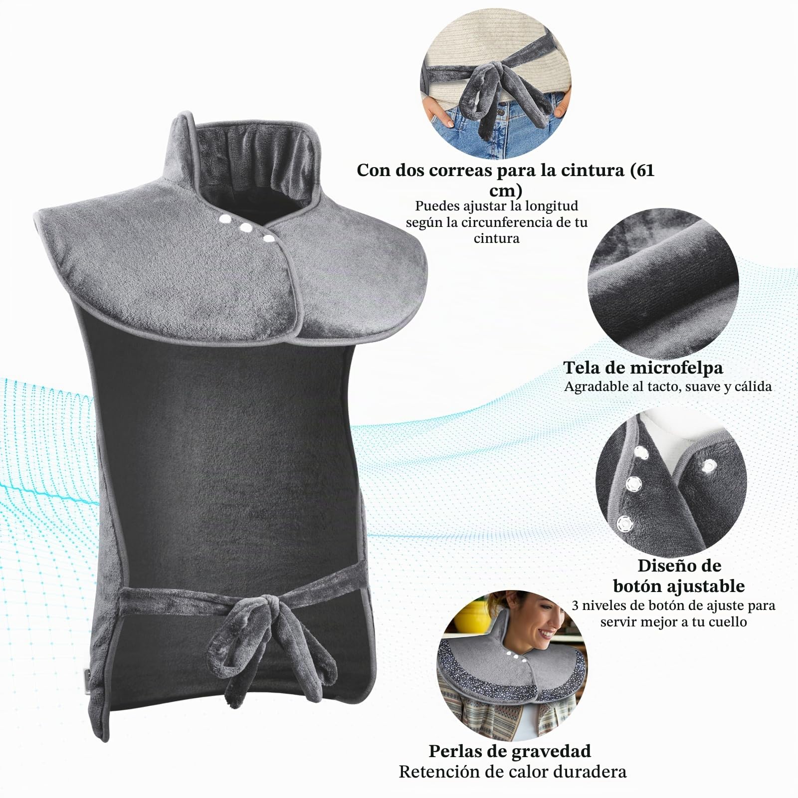 Almohadilla térmica eléctrica Olycism de 60 x 100 cm para espalda, hombros y cuello. Apagado automático, 10 niveles de calor y 9 temporizadores. Lavable a máquina a 40 °C.