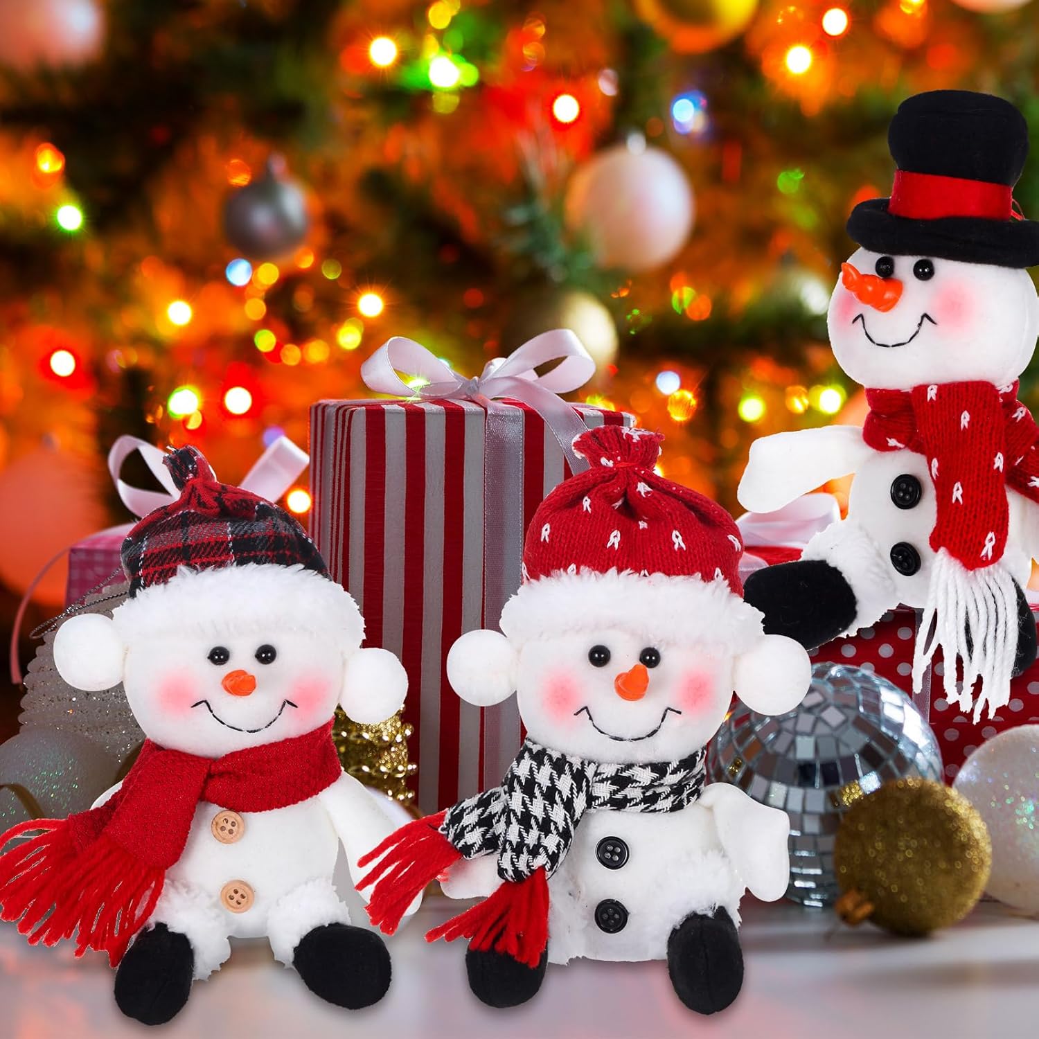 Threan 3 Pcs Christmas Plush Toy Doll Set Christmas Santa Stuffed Animal Toy Reindeer Cute Snowman Elk Claus Plush Gifts Xmas Party Favors Home Office Decor for Adults Boy Girl(Snowman) - Image 6