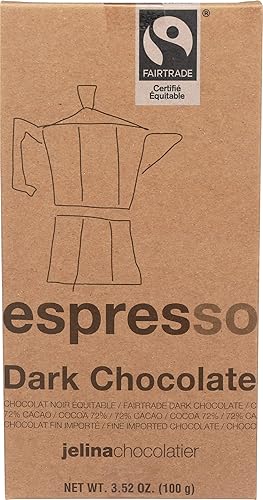 JELINA CHOCOLATIER 72% Dark Chocolate Espresso Bar, 3.52 OZ