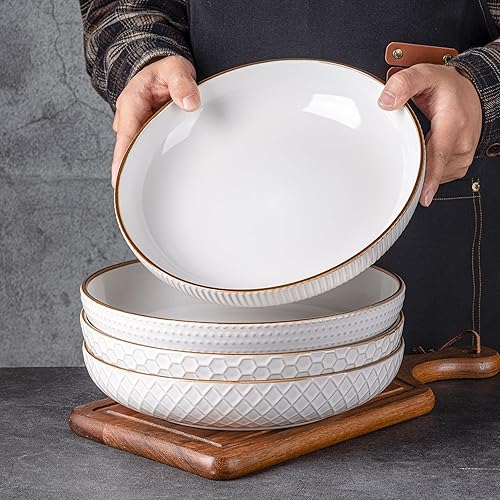 Miniatura 6 de GBHOME Tazones grandes para pasta de 9.5 pulgadas, cuencos de cerámica para ensalada de 42 onzas para cocina, cuencos de cerámica con patrón