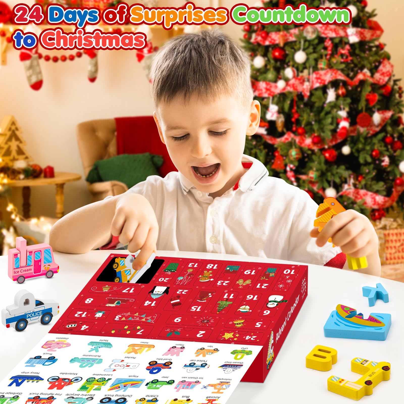 Advent Calendar 2025 Kids,Wooden Alphabet Transportation Puzzles for Toddlers,52 Pcs ABC Matching Game,Christmas Countdown Wood Transportation Puzzles and Preschool Learning Activities for Boys,Girls - Image 2