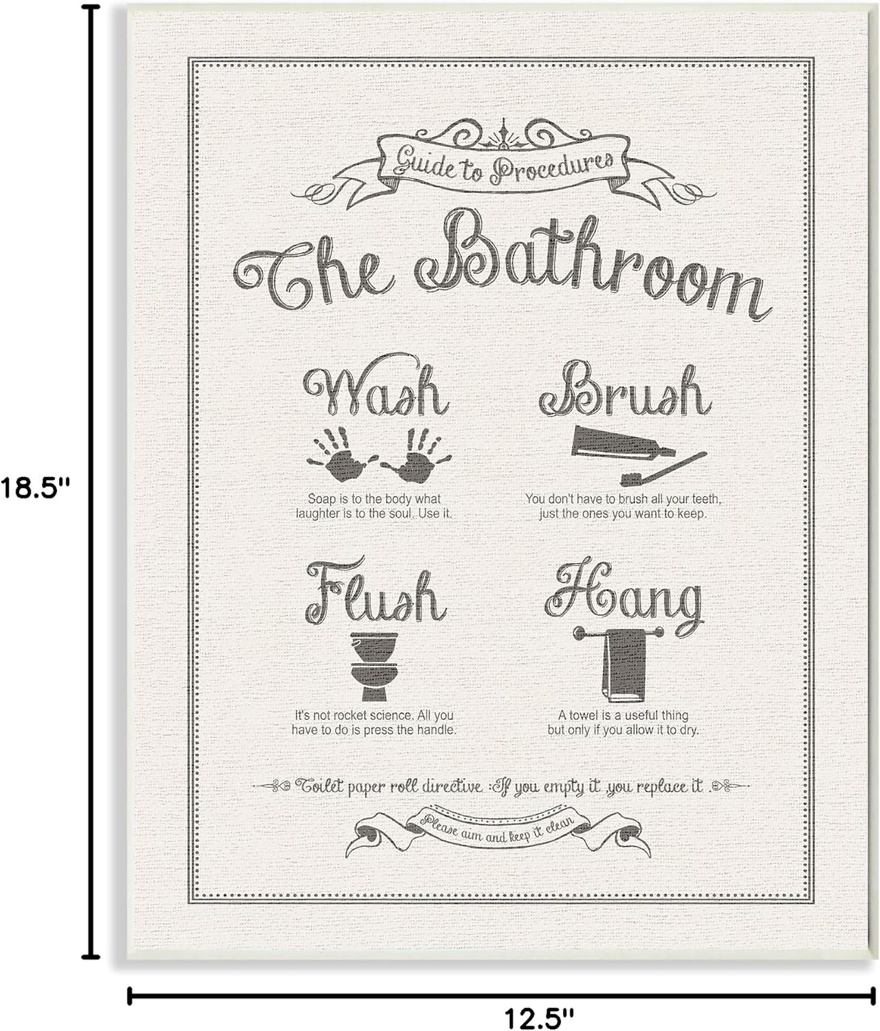 Stupell Industries Guide To Bathroom Procedures Linen Look Oversized Wall Plaque Art, Proudly Made in USA