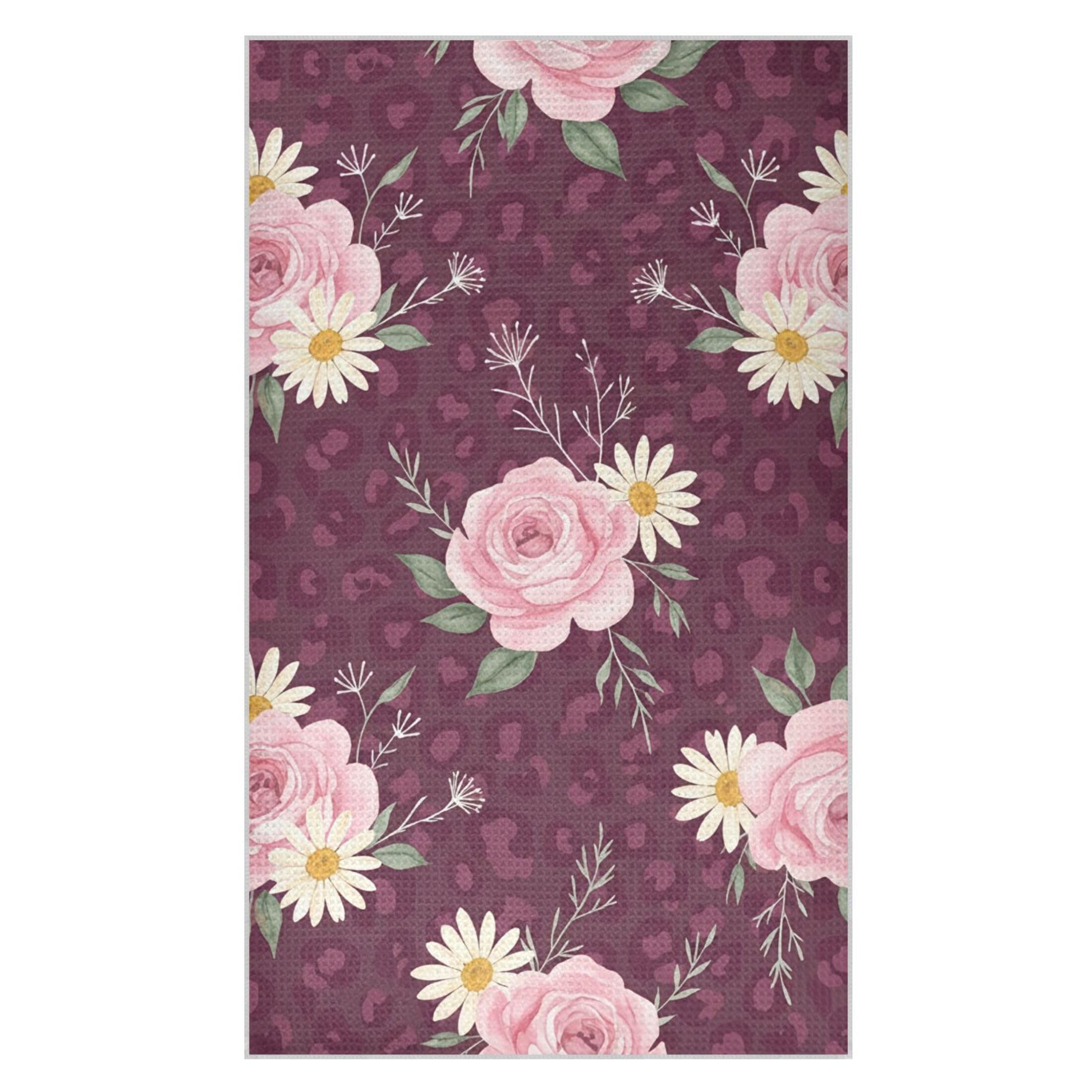 Kutsu Roses Waffle Weave Kitchen Towels Absorbent Quick Drying Dish Towels for Kitchen, Decorative Tea Towel, 18x30 in