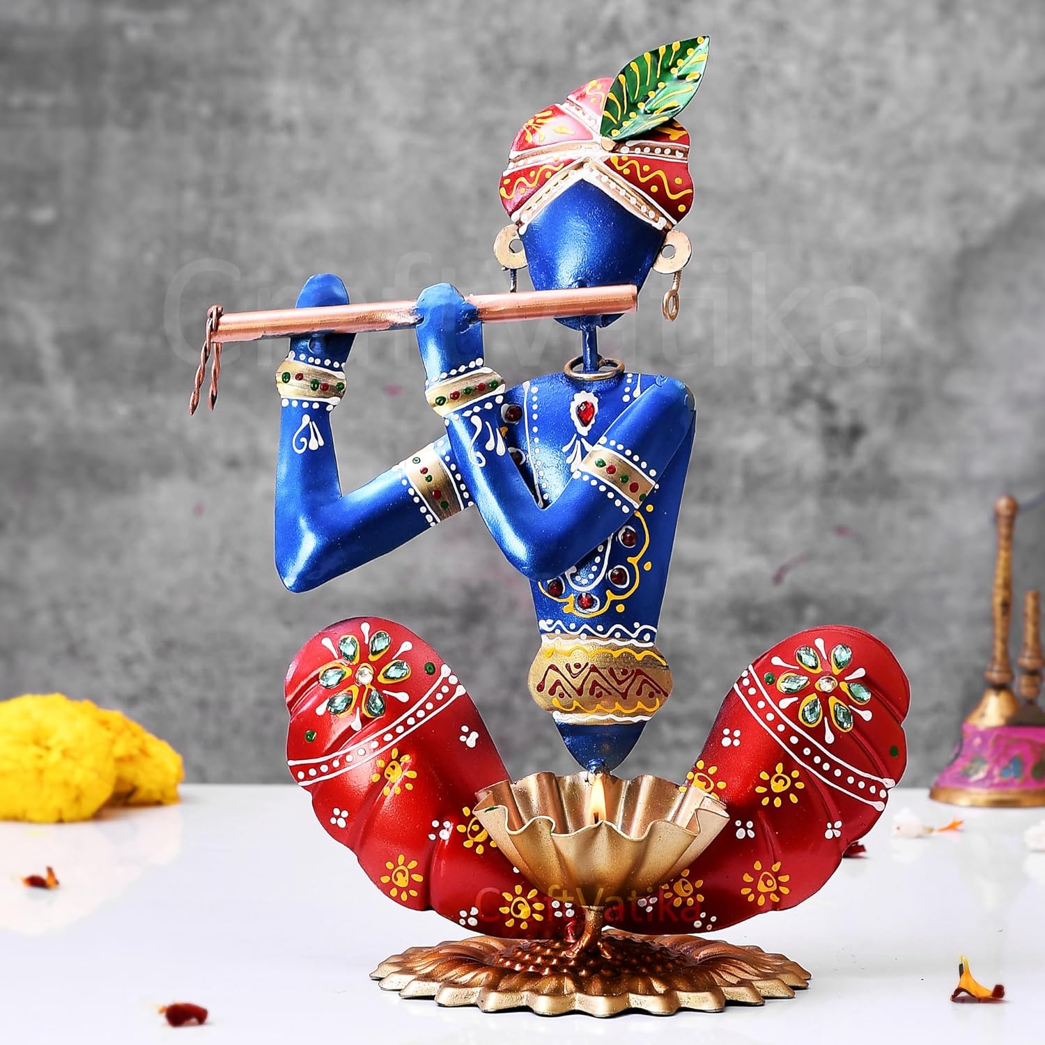 CraftVatika Home Decor Items – Home Decoration Gift for Living Room – House Warming Wedding Gift – Metal Krishna Showpiece – Handpainted Flute Krishna for Gift CraftVatika Home Decor Items – Home Decoration Gift for Living Room – House Warming Wedding Gift – Metal Krishna Showpiece – Handpainted Flute Krishna for Gift