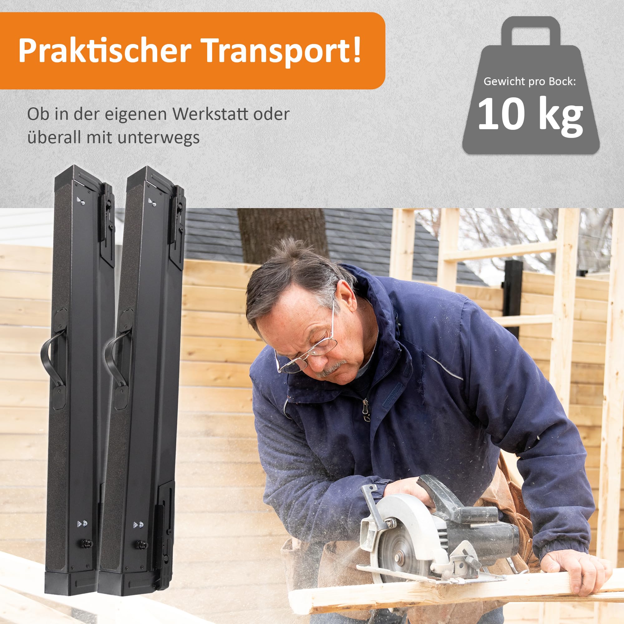 Lemodo Premium Arbeitsbock höhenverstellbar | Klappbock 2er Set | Montagebock mit 590 kg Tragkraft | Unterstellbock mit verstellbaren Halterungen an der Seite