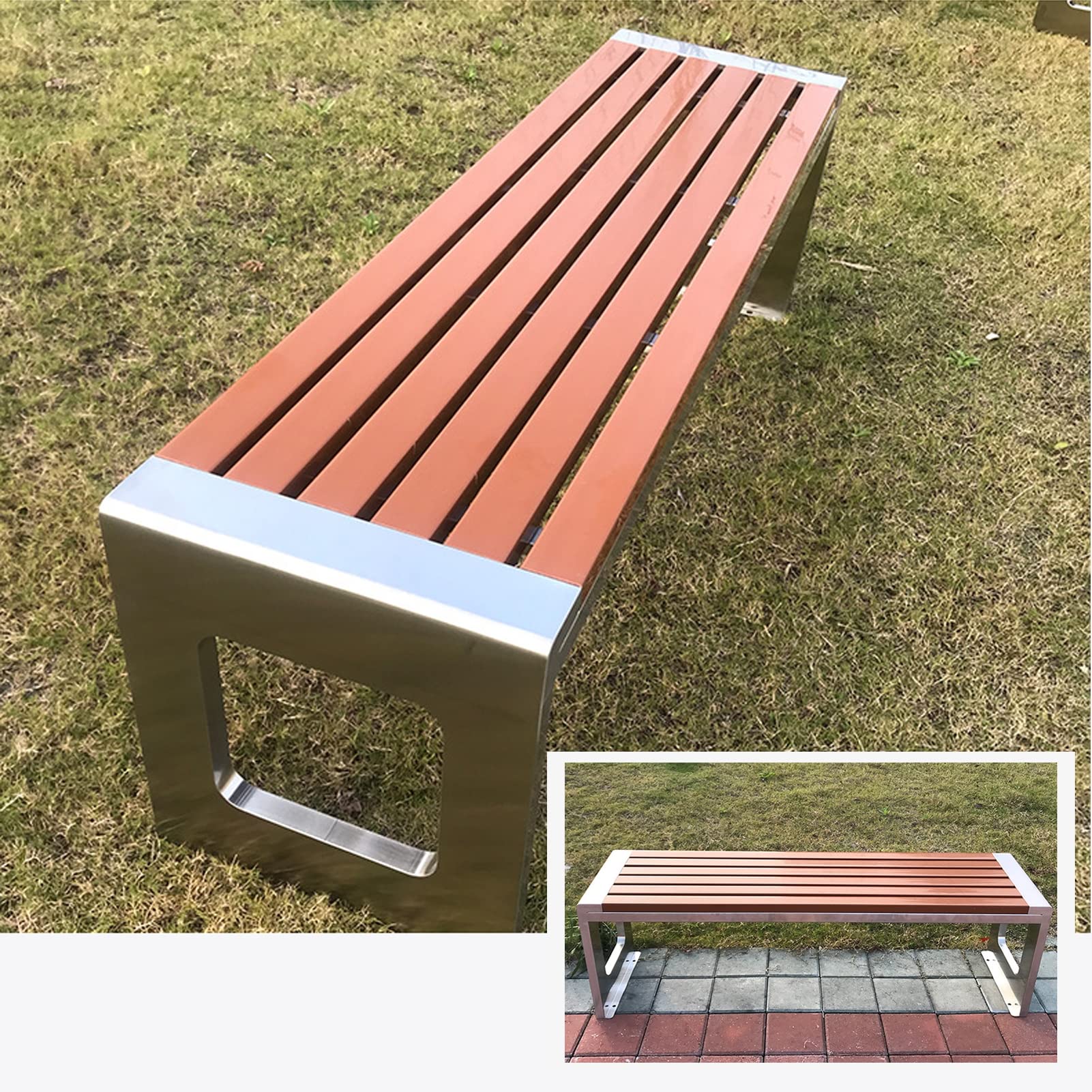 Panchina da Esterno, Patio Parco Giardino in Metallo da Esterno, Panca da Giardino da Esterno, Perfetta per Balcone, Picnic, Cortile, Portico,Marrone,100x40x45cm