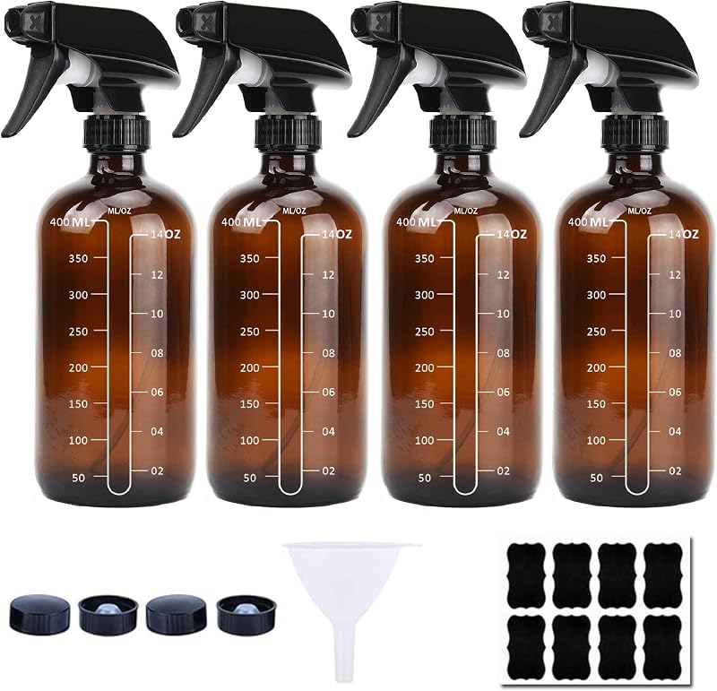 SUXNOS Barna Üveg Szórópalack Szett 500 ml - 4 db Újratölthető Permetező Állítható Fejjel Növényekhez, Virágokhoz, Fodrászathoz és Aromaterá