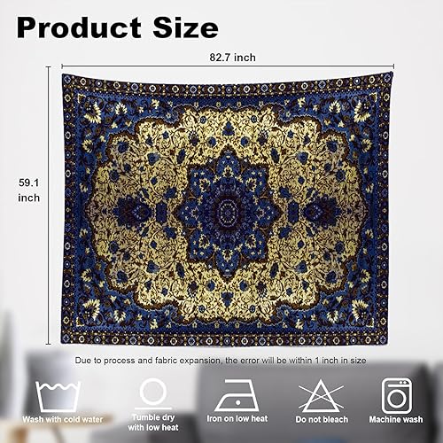 Miniatura 5 de Shrahala Tapiz redondo con diseño de mandala azul, gris, persa marroquí, para colgar en la pared, tapiz psicodélico grande para dormitorio, sala de