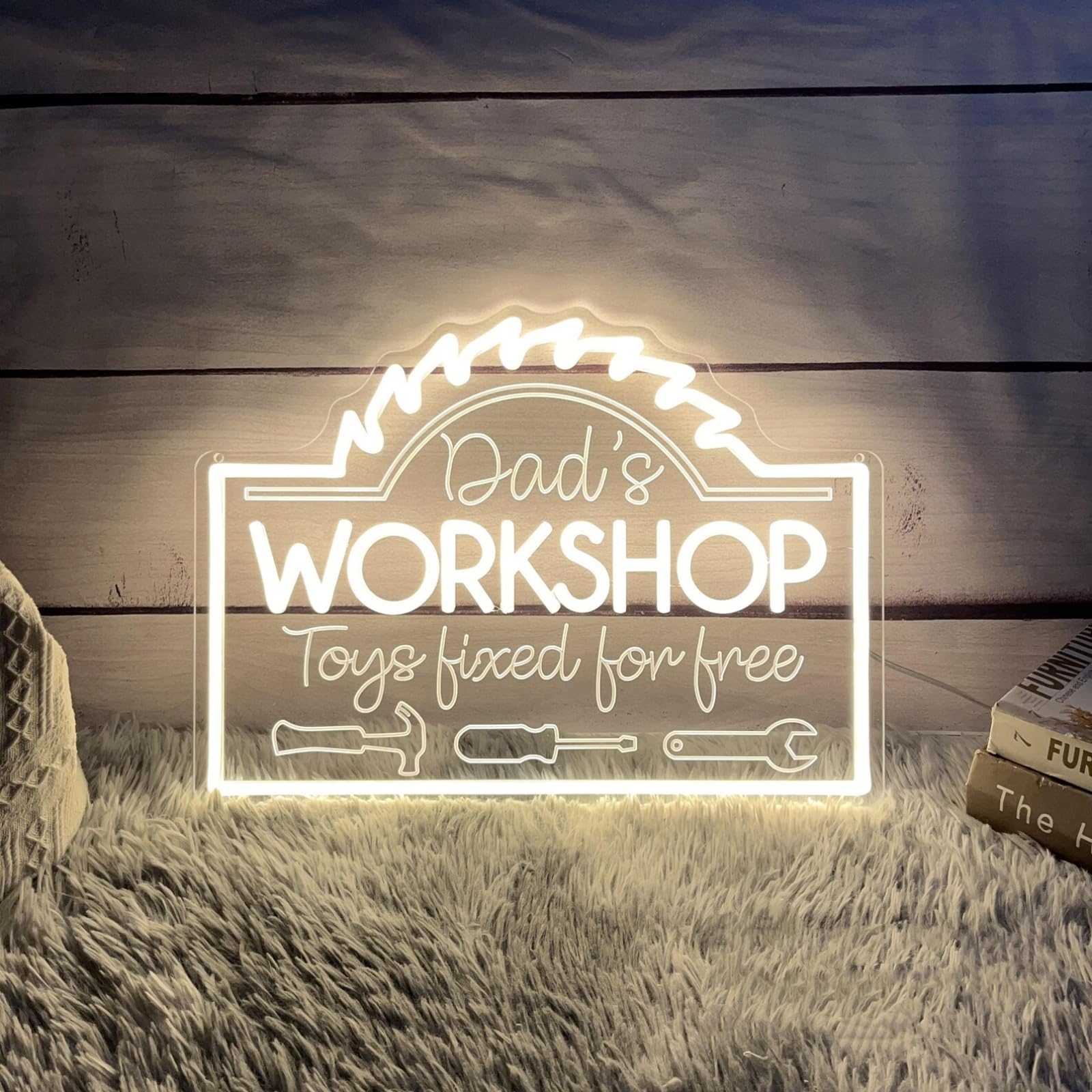 Targa al neon personalizzata con scritta "Dad's Workshop" per decorazione da parete, luce al neon per garage, sala hobby, officina, bar di casa, divertente regalo per la festa del papà per