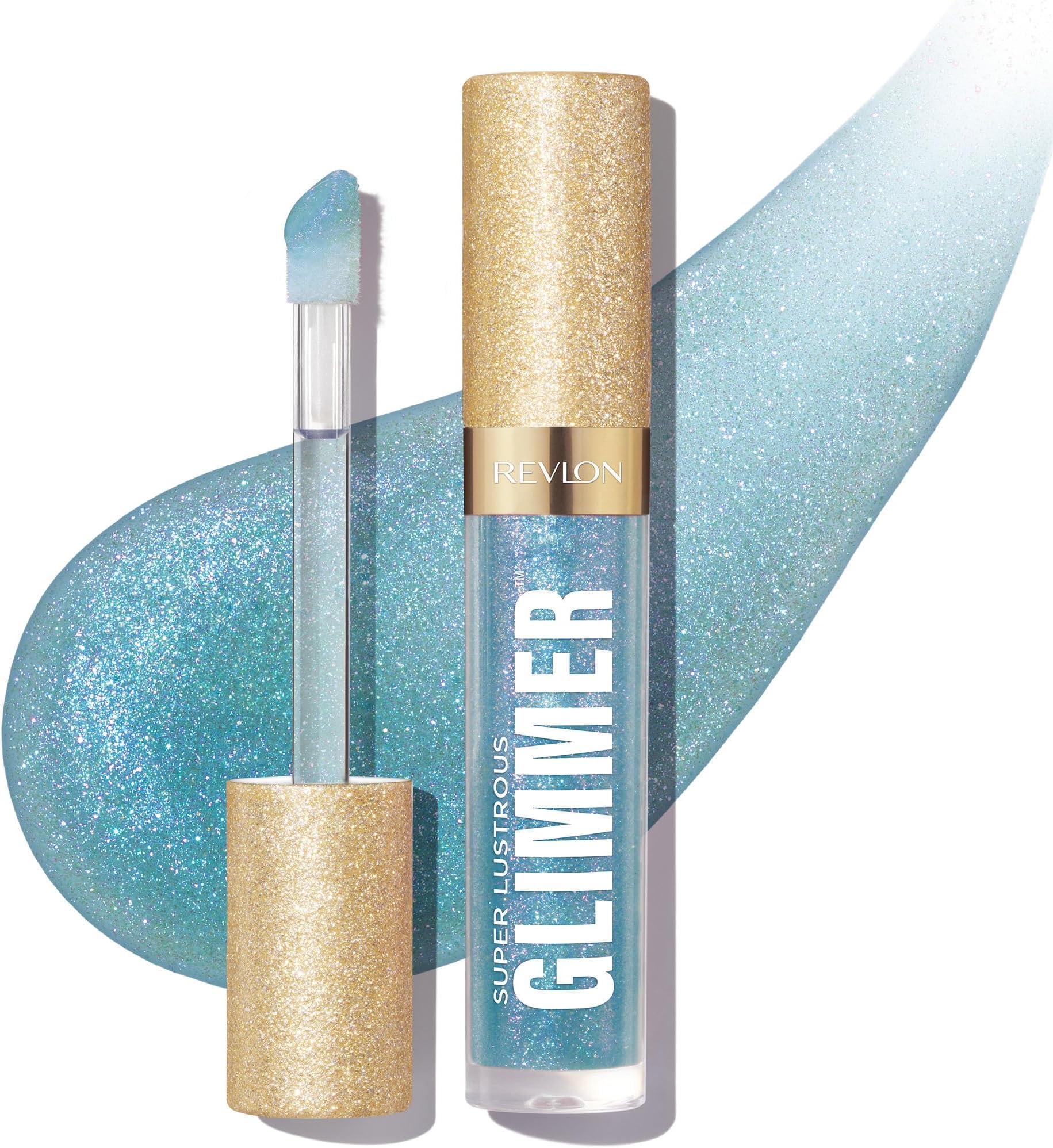RevlonSuper Lustrous Glimmer Gloss – Hydrating & Plumping Lip Gloss with Plant-Based Glitter, 3D Shimmer, 39% Hydration Boost & Oversized Applicator, Razz Beamy
