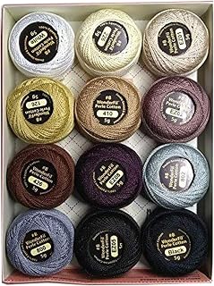 Wonderfil Eleganza #8 Perle Cotton Embroidery Thread Sampler - 12 Neutral Shades for Applique, Sashiko & Hand Embroidery