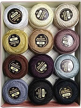 Wonderfil Eleganza #8 Perle Cotton Embroidery Thread Sampler Collection,#34;Neutrals"