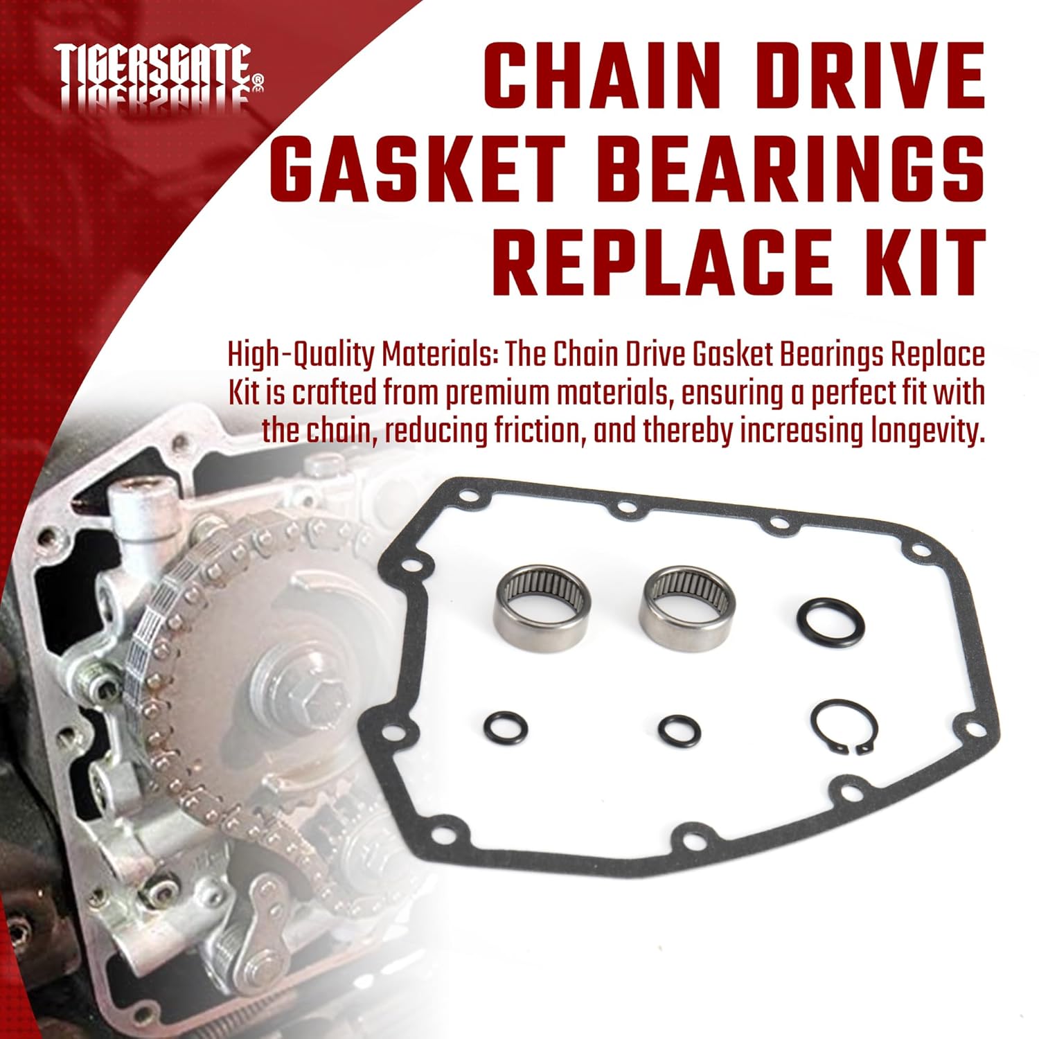 Chain Drive Twin Cam Gasket Bearings Replace Kit Compatible with Fit 2006-2017 Harley Twin Cam Models.Fit 2006-2017 Dyna Model,2007-2017 Softail Model,2007-2016 Touring Model