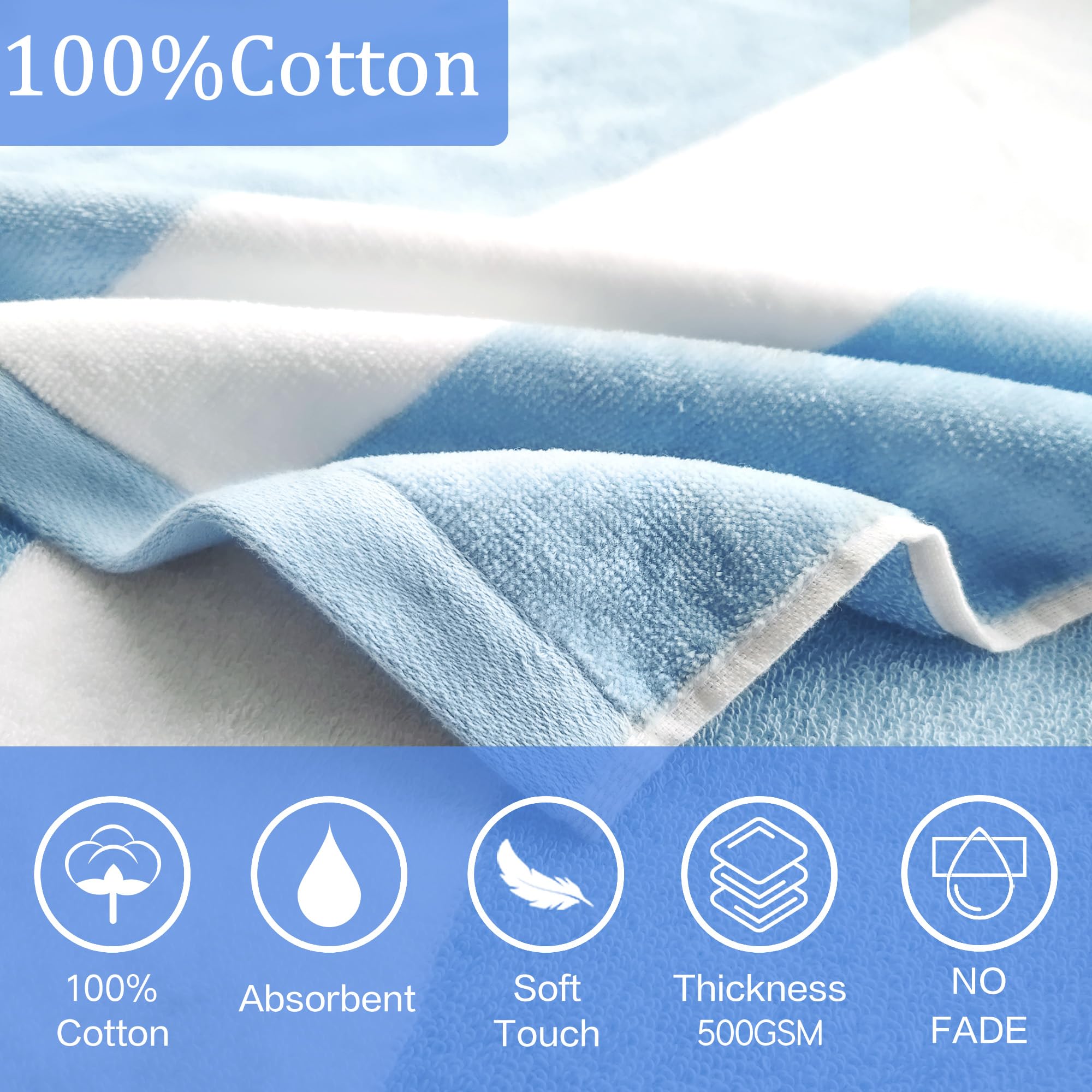 VOOVA & MOVAS Toallas de playa con capucha de gran tamaño para adolescentes (8 a 16 años), 100 % algodón grueso y absorbente, perfecto para piscina, playa, baño, diseño de rayas de cabaña azul