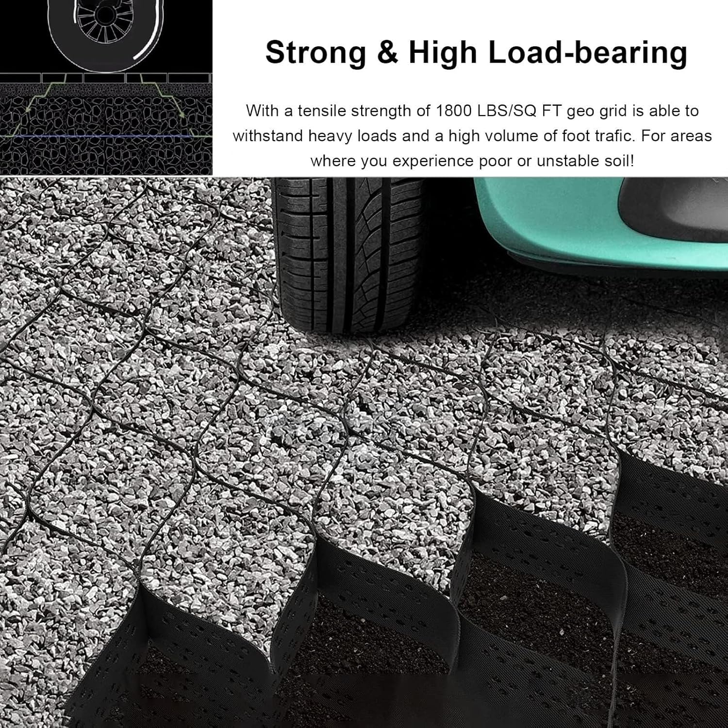 2 Inch Thick Gravel Stabilizer Grid Mud Slope Control Driveways Grids Various Size Options Grids-Geocell Various Size Options Ground Grid for Landscaping Parking Lots Garden (Color : W X L,