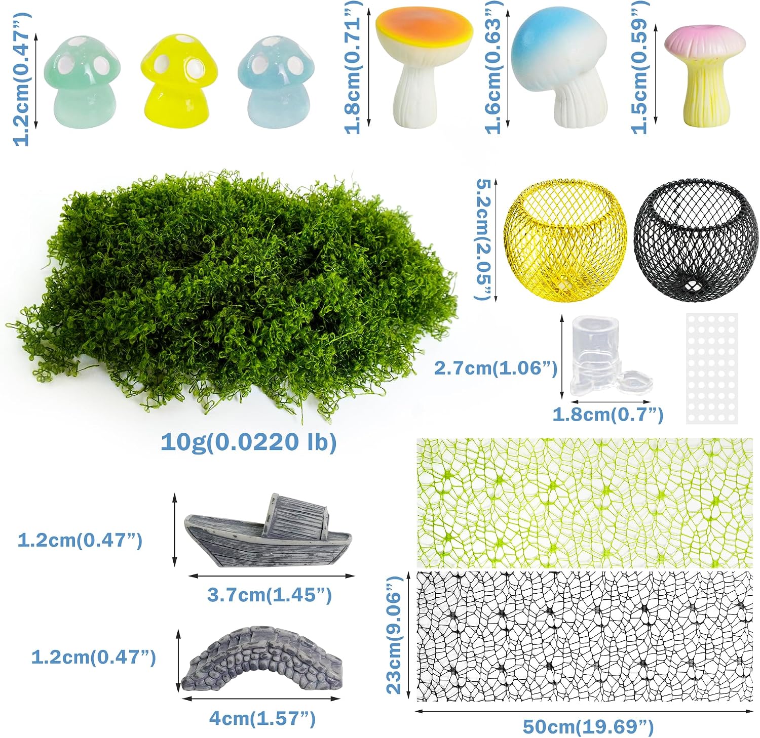 Mini Garden Jumping Spider Enclosure Accessories Set - Resin Magnetic Hiding Habitat, with Drinking Bowl, Bridge, Platform, Ship & Mushroom Decor for Spider Habitat, Desktop Micro Landscape