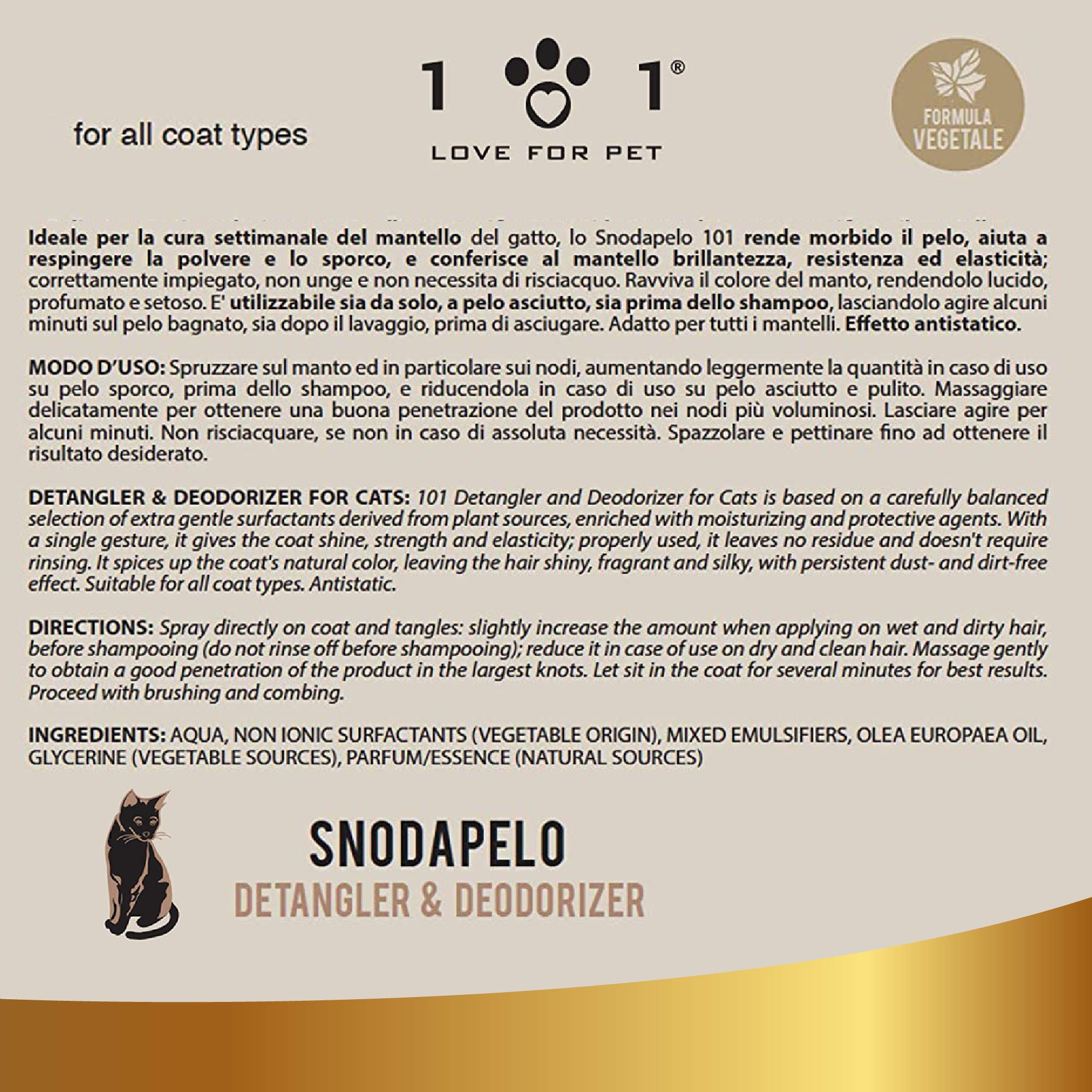 Linea 101 Spray Demelant Chat Poils Longs Naturel 500ml Démêlant Chat Poils Longs Parfum Chats Délicat Soin Vegan pour Poil Doux et Brillant sans Rinçage Tous Types de Pelage