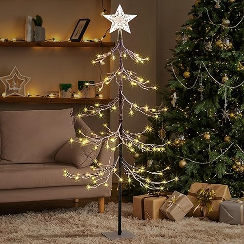 Lightshare árbol de abeto con nieve 112L LED con 10L LED en estrella superior, 4 pies, blanco cálido