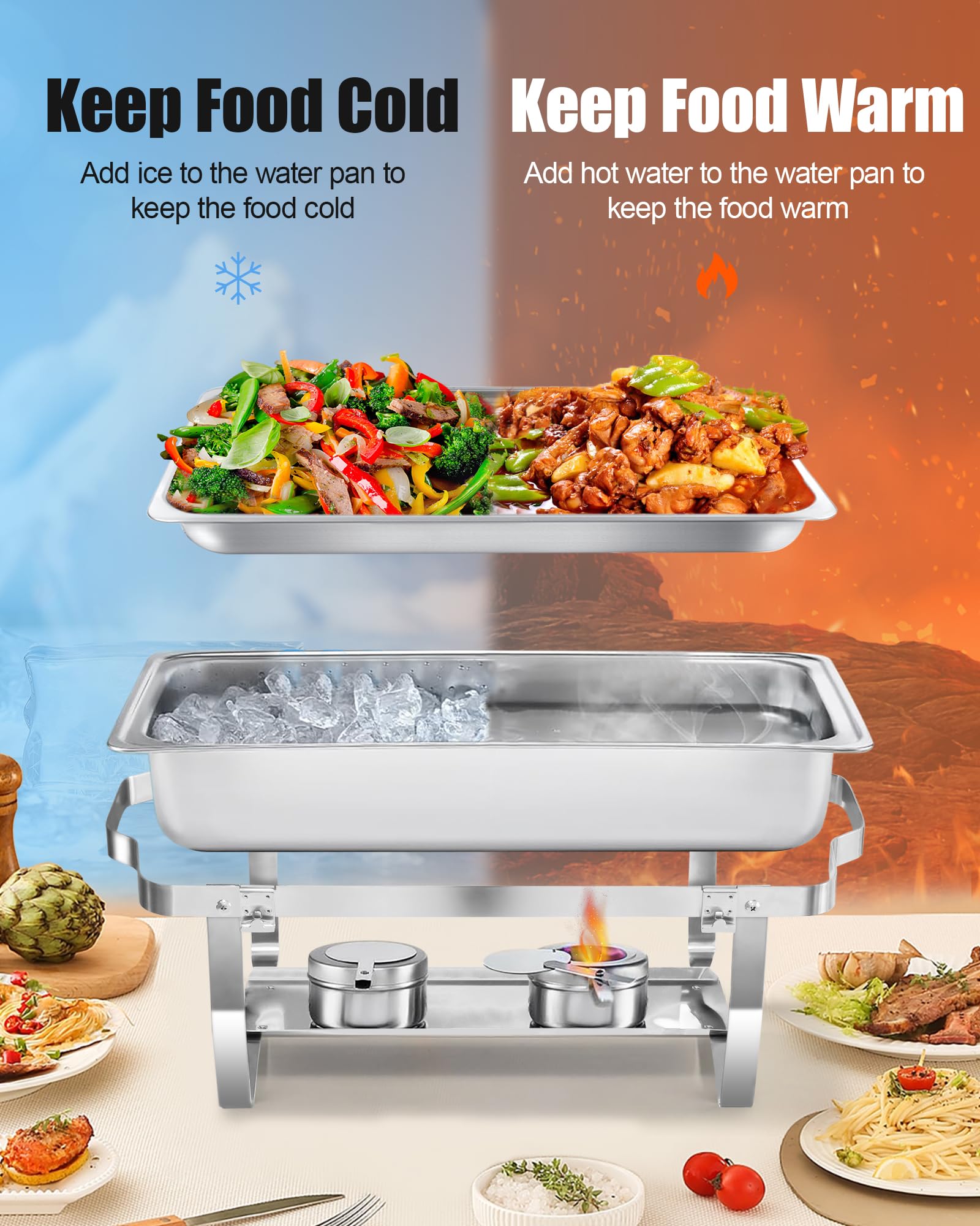 Chafing Dish Buffet Set 9L[Robust und hochwertig],2pcs contenitore in Acciaio Inox,[Rullo Bordo Design]Scaldavivande Buffet per Servire per Buffet di Catering e Feste