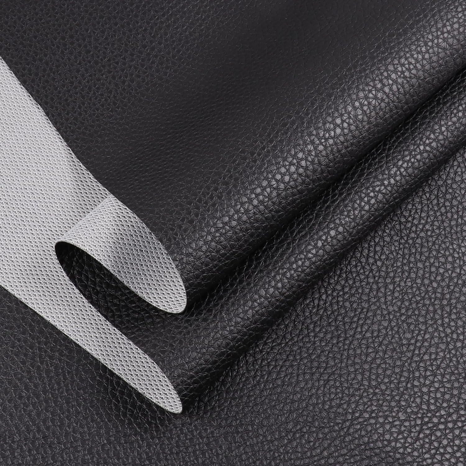 Marine Vinyl Fabric, Waterproof Upholstery Leather Fabric 55" Wide by 108" Faux Leather Sheets 0.6mm Thick Anti-UV Non-Peeling Repairing for Sofa Car Boat Home, Black Lychee