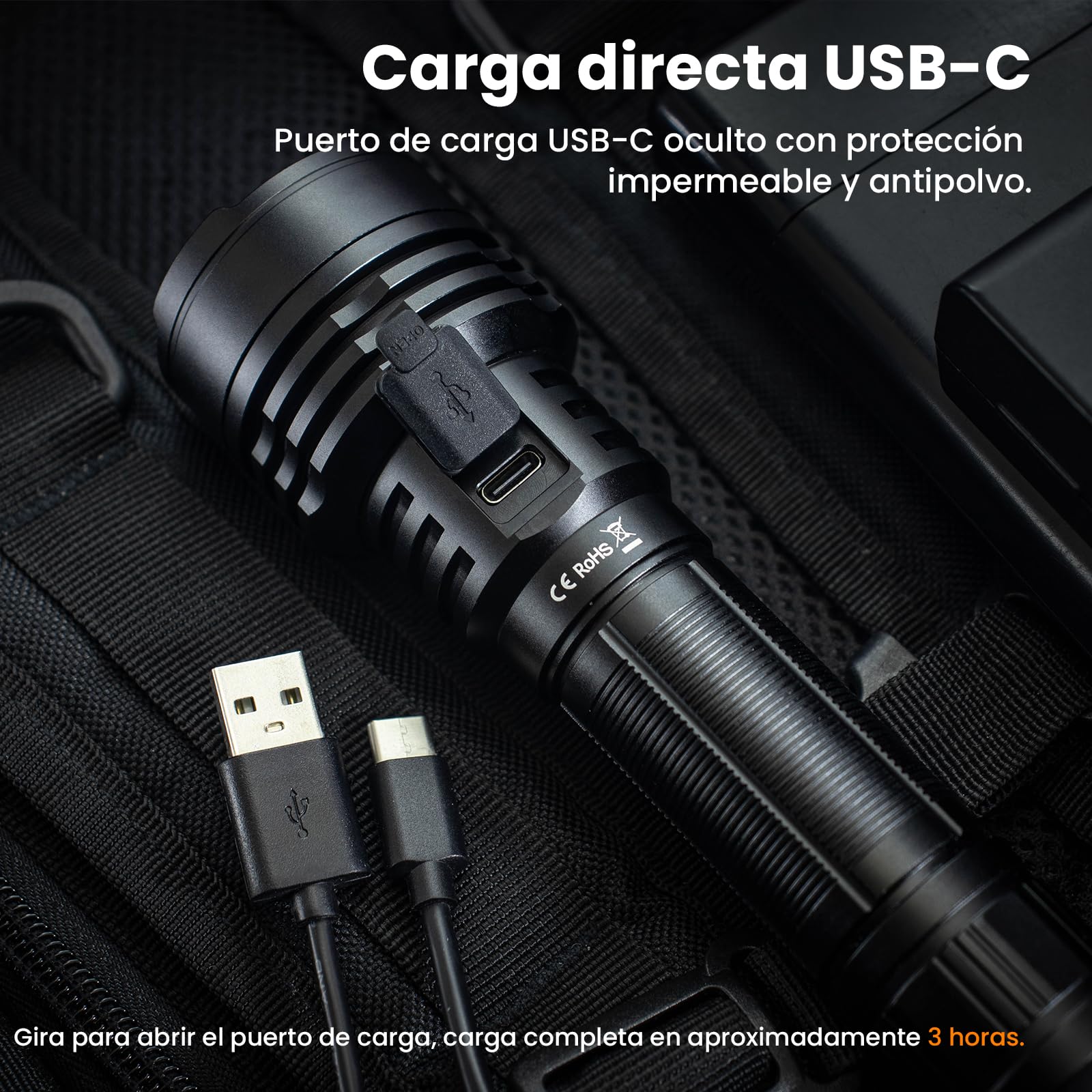Sofirn C8L Linterna LED Potente Recargable, 3100 Lúmenes y 531 m de Alcance, Linterna Táctica con USB-C, 8 Modos de Luz, IPX8 Impermeable, Linterna de Mano para Senderismo, Trabajo y Emergencias