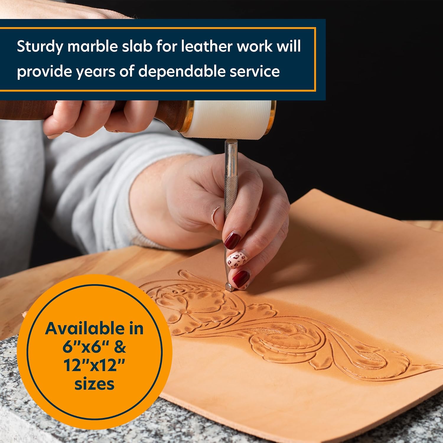 Weaver Leather Supply Marble Slab, Sturdy Non-Porous Marble Block, Leathercraft Gear for Detailed Tooling, Stamping, Carving, and More