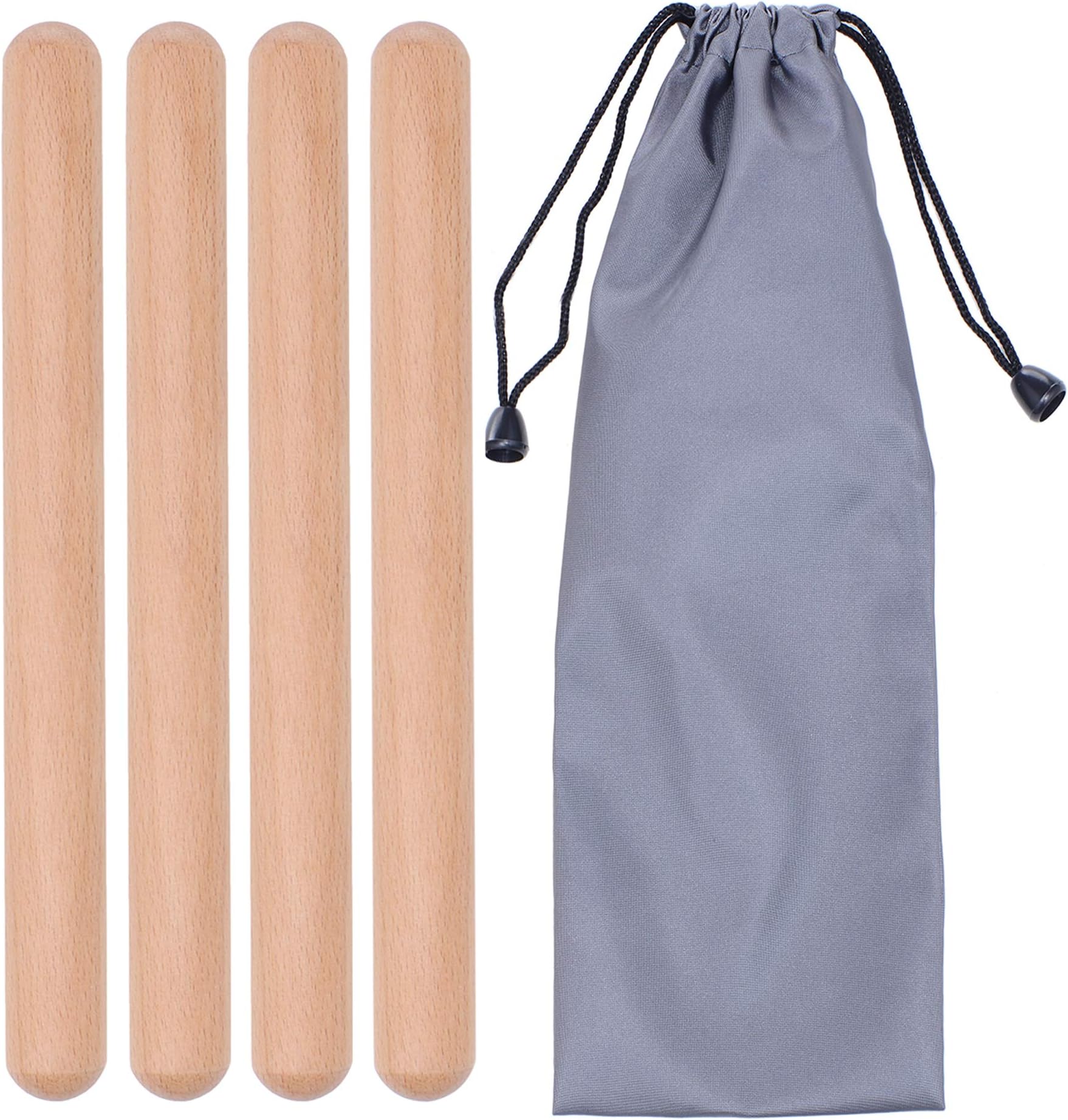 2 Pairs Classical Wood Claves Musical Percussion Instrument, 8 Inch Rhythm Natural Hardwood Sticks with a Carry Bag