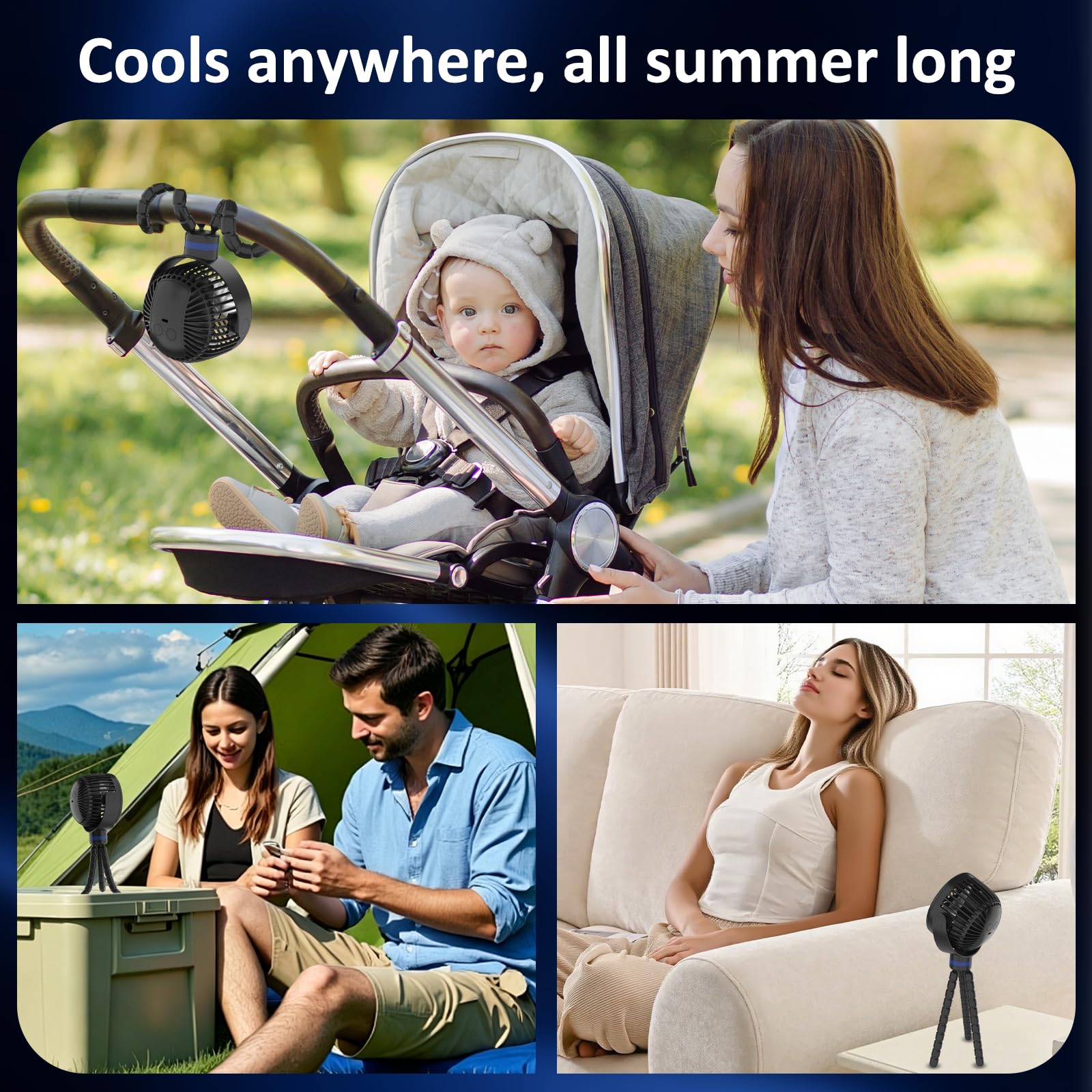 ITSHINY Kinderwagen Ventilator, 8000 mAh Ventilator Akku, Kinderwagenlüfter mit Flexibler Stativ, Tragbarer Ventilator, Handventilator, Leise Tischventilatorfür Kinderwagen Camping