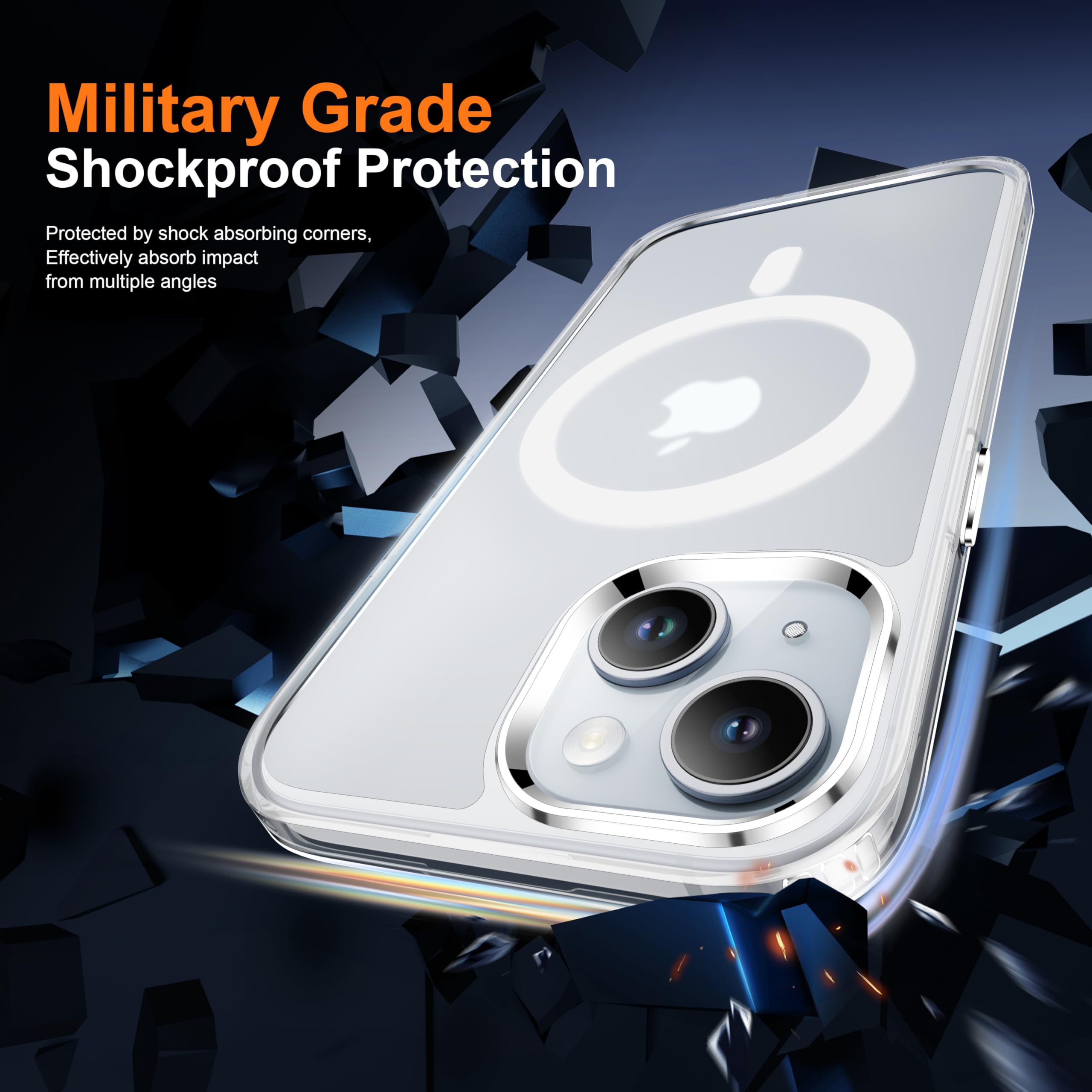 ORETECH Magnetica Opaca Cover per iPhone 15 Custodia iPhone 15 con 2 Pezzi Pellicola Protettiva in Vetro Temperato & 1 Pezzi Pellicola Fotocamera Antiurto Ultra Sottile Hard PC Cover-Trasparente